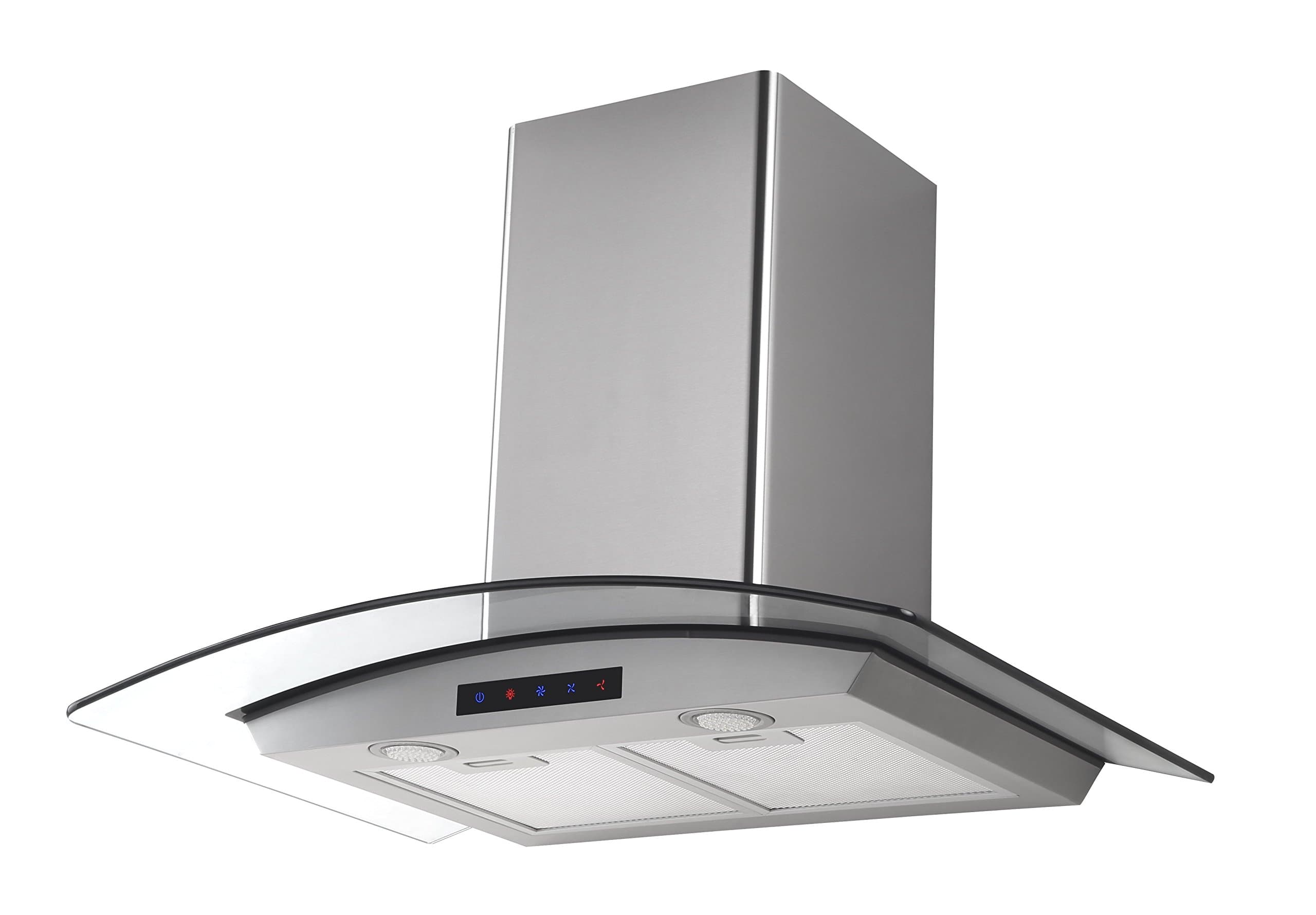 Kitchen Bath Collection 36-inch Wall-mounted Stainless Steel Range Hood with Arched Tempered Glass & Touch Screen Control Panel, Charcoal carbon filters included.