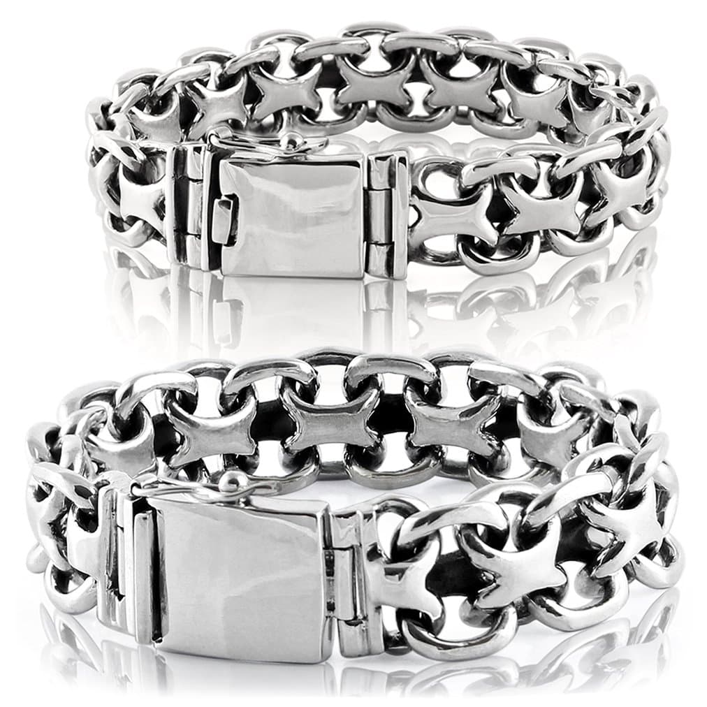 X Biker - Heavy Solid 925 Sterling Silver Bracelet for Men Width 15/20mm - Lengths 7" to 11"