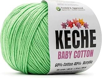 Keche Cotton Yarn, 60% Cotton 40% Acrylic Yarn, Soft Cotton Yarn for Crochet and Knitting, Amigurumi Yarn 1 Skein/Ball 1.76 Oz (50g) / 180 Yrds (165m) - Green