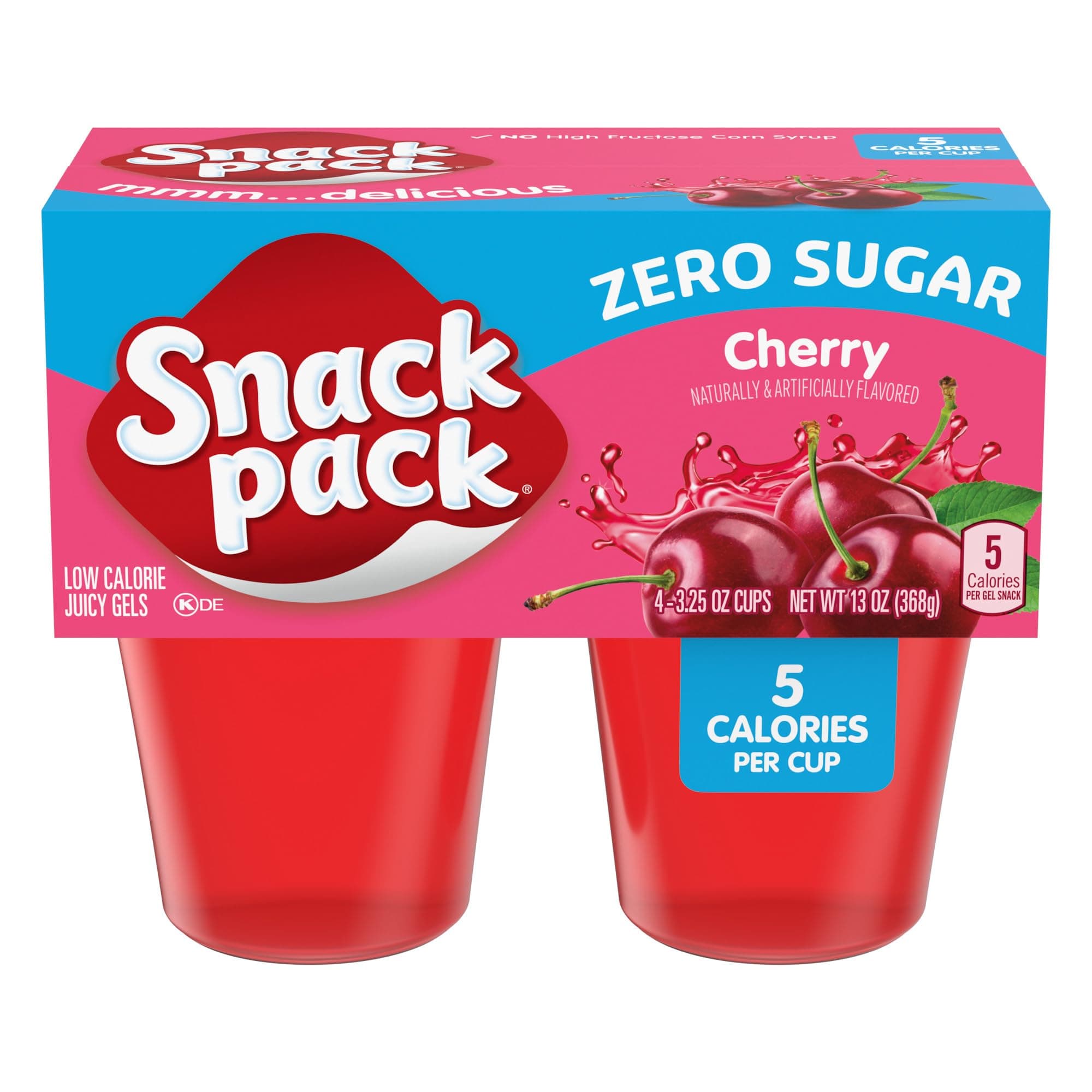 Snack Pack Zero Sugar Cherry Flavored Low Calorie Juicy Gels Cups, 3.25 oz., 4-Count