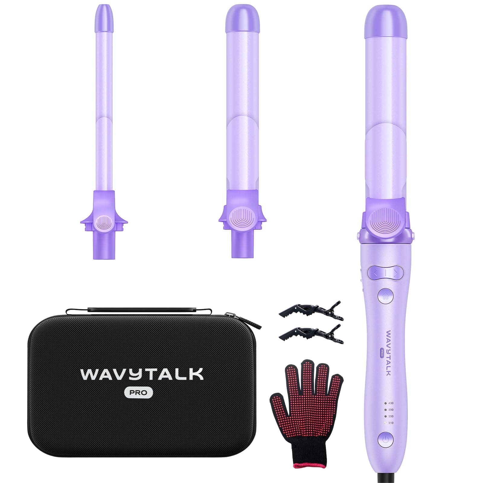 Wavytalk Pro Rotating Curling Iron Set, Automatic Curling Iron Set with 3 Interchangeable Ceramic Barrel(0.5”-1.25”), Adjustable Heat/Speed/Direction of Rotation, Salon-Quality Curls and Waves, Purple