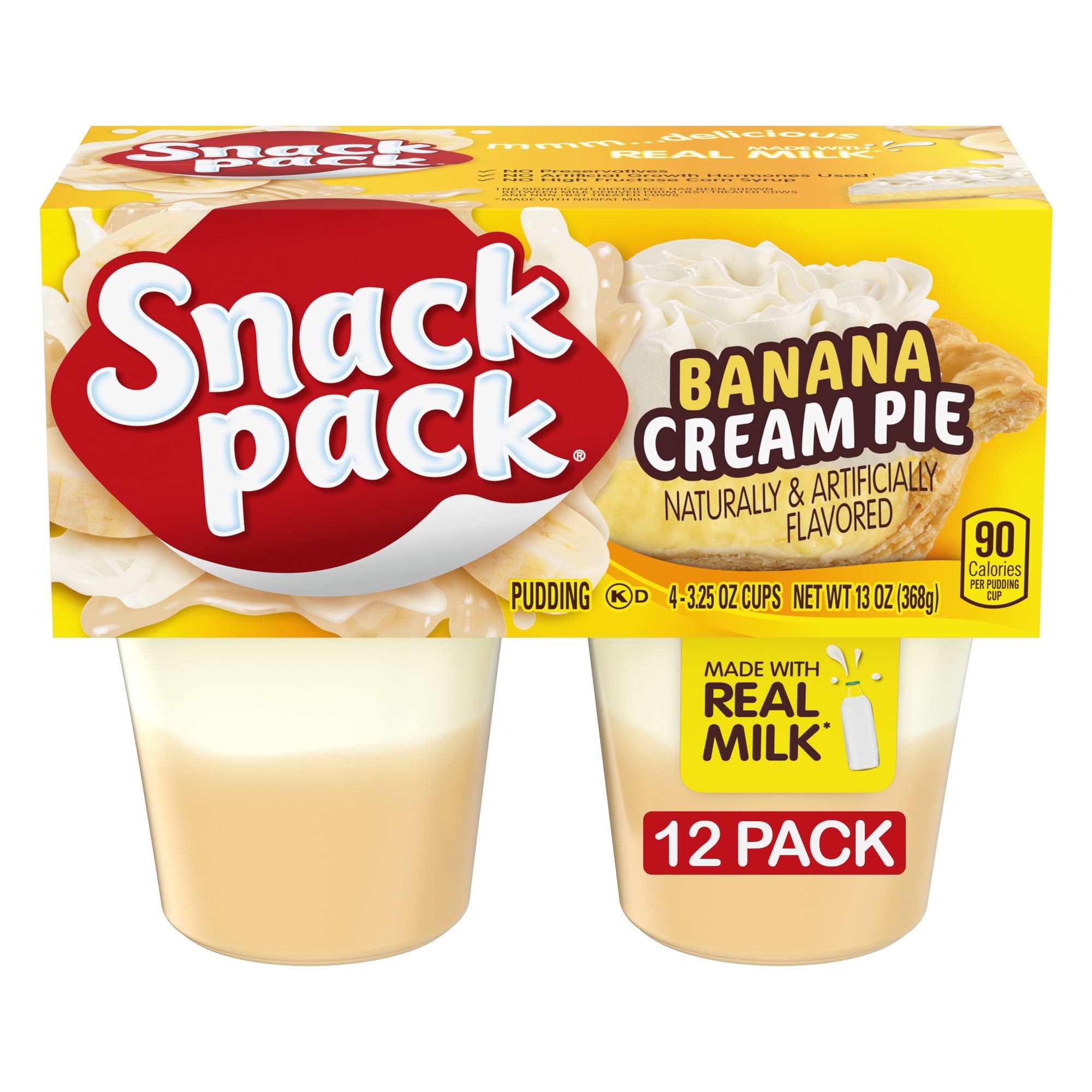 Snack Pack Banana Cream Pie Pudding Cups, 4 Count, 12 Pack