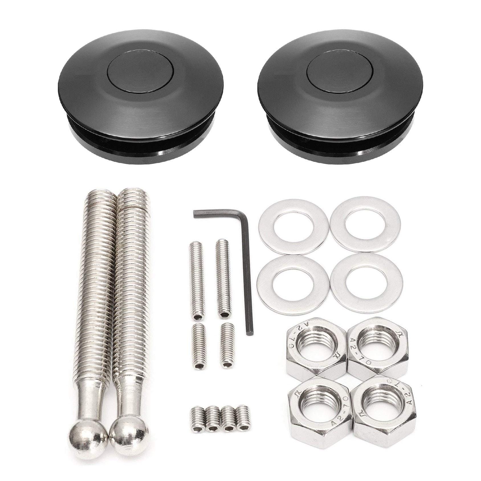 2Pack Quick Release Latch Universal 2.44in/62mm Diameter Universal Aluminum Alloy Push Button Quick Latch Hood Pins Lock Clip Kit for Auto Car Hood Pins Lock(2Pack-Black Pro)