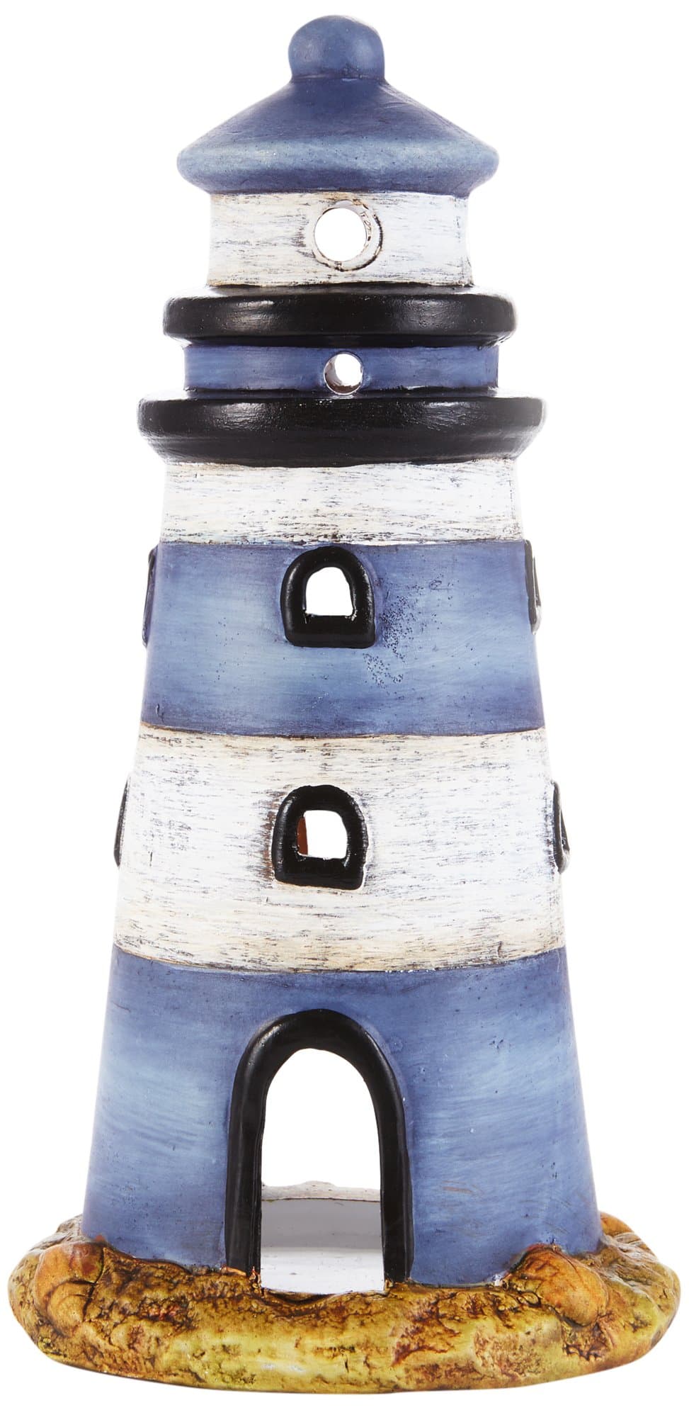 Lighthouse Ceramic Lantern, Blue, White, Beige, 10,2 x 10,2 x 20 cm
