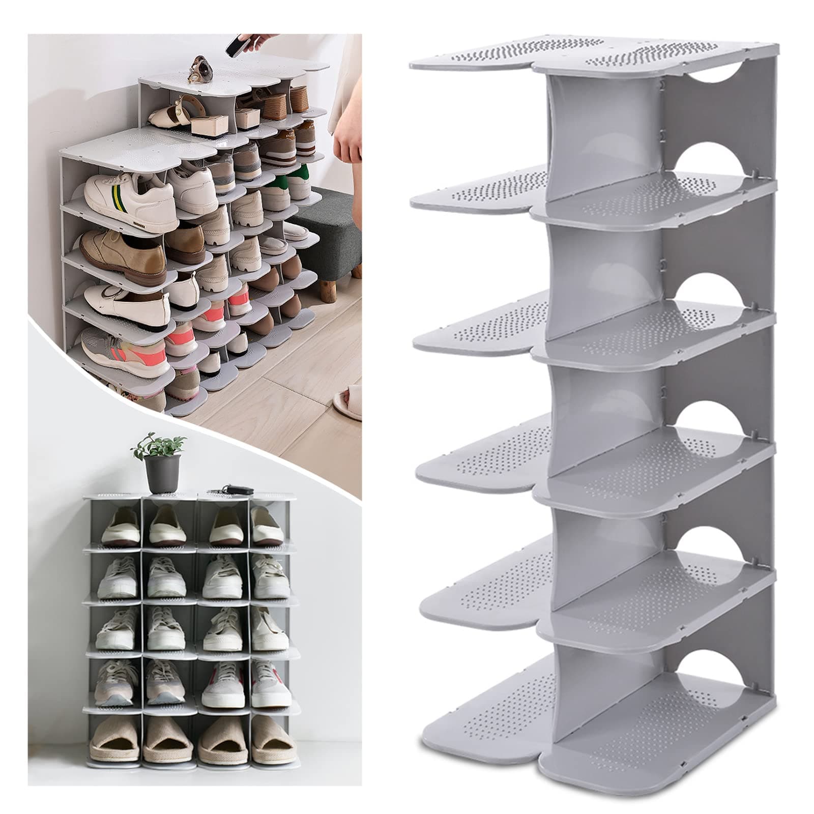 6-Tier Narrow Shoe Rack for Small Entryways, Space-Saving Adjustable Stackable Shelves, Free Standing Shoe Organizer for Closet, Corner, Doorway, Grey