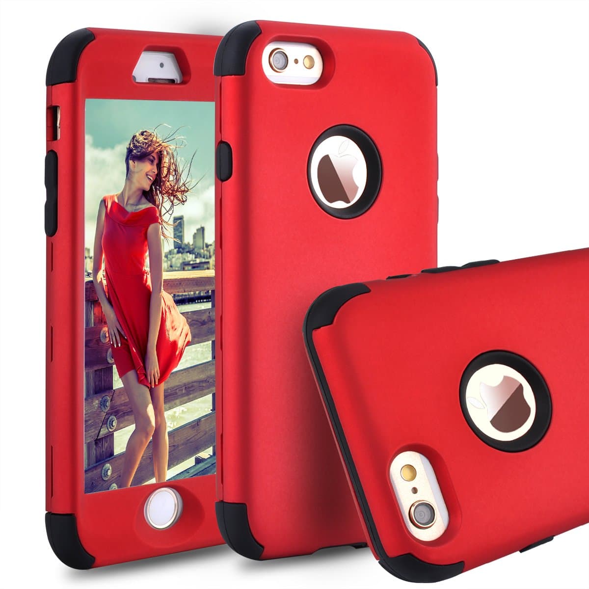 Power J iPhone 6s Case,iPhone 6 Case, Three Layer Heavy Duty Shockproof High Impact Resistant Hybrid Protective Case for iPhone 6s/6 4.7",(Red)