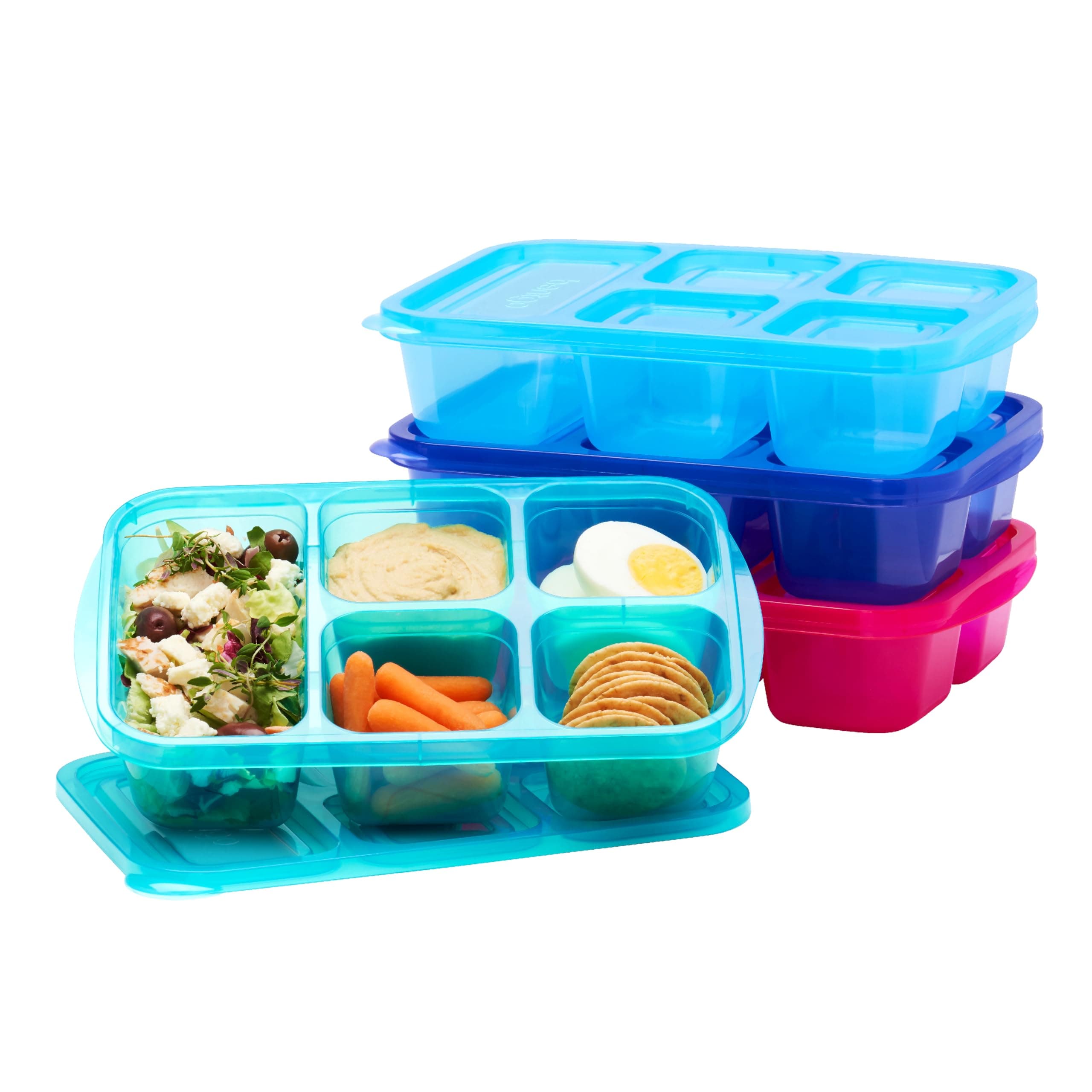 Bentgo Easyboxes - Reusable 5-Compartment Food Containers, Stackable 8-Piece Set, 4 Trays & 4 Lids, BPA-Free Food Storage for Meal Prep, School, & Work; Lunch Boxes w/Patented Design (Jewel Brights)