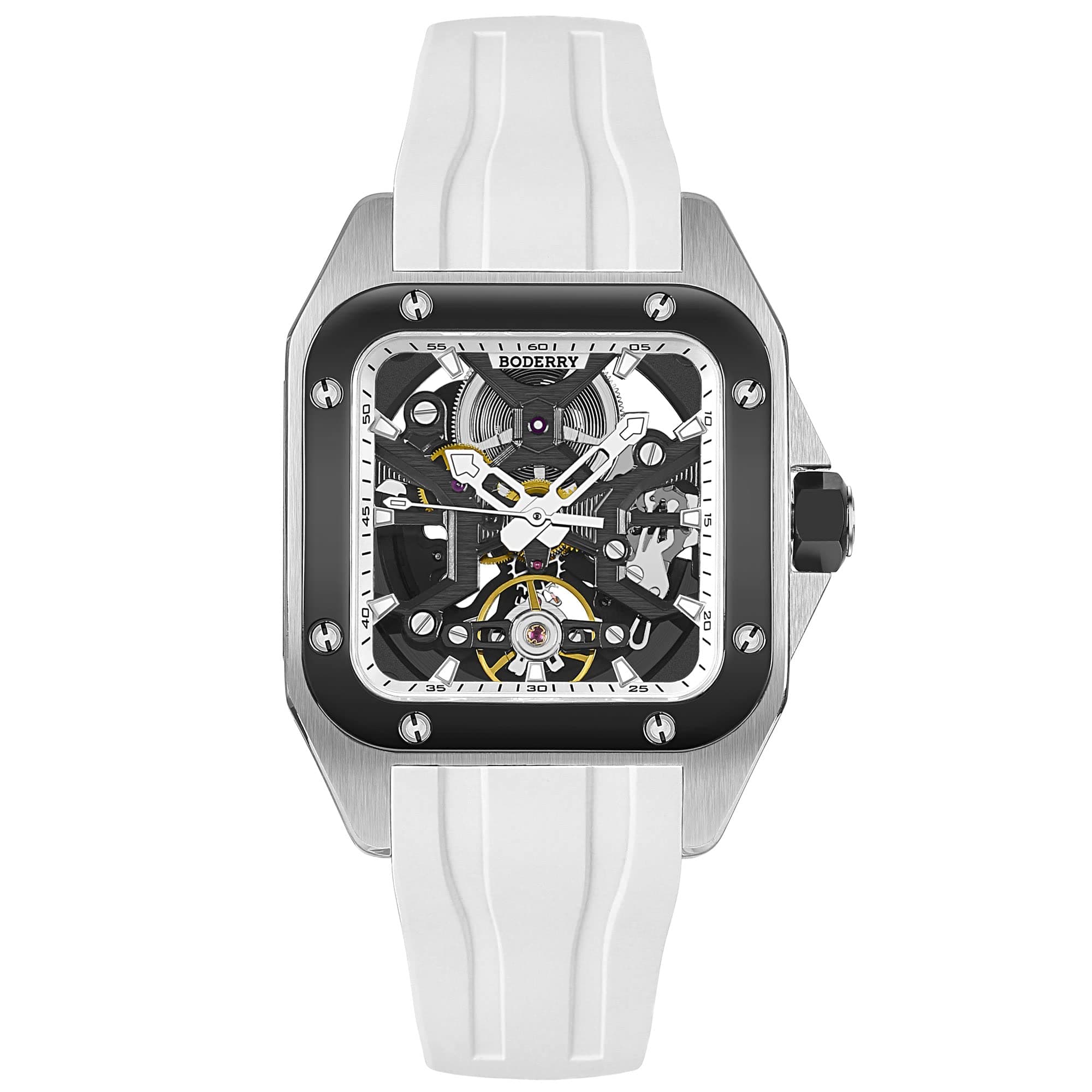 Square Automatic Titanium Watch for Men 72H Power-Reserve Side Transparent Case 10ATM Waterproof Swiss Super-Luminous Sports Wrist Watches-Storm