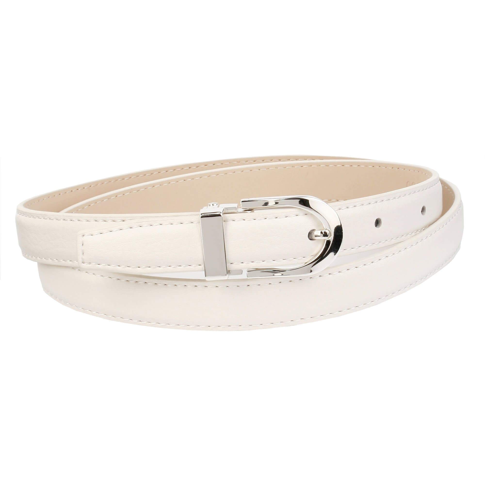 Anthoni Crown Leather Ladies Belt 0,8" Width White with Silver Metallic Buckle 34"-44"/13t90