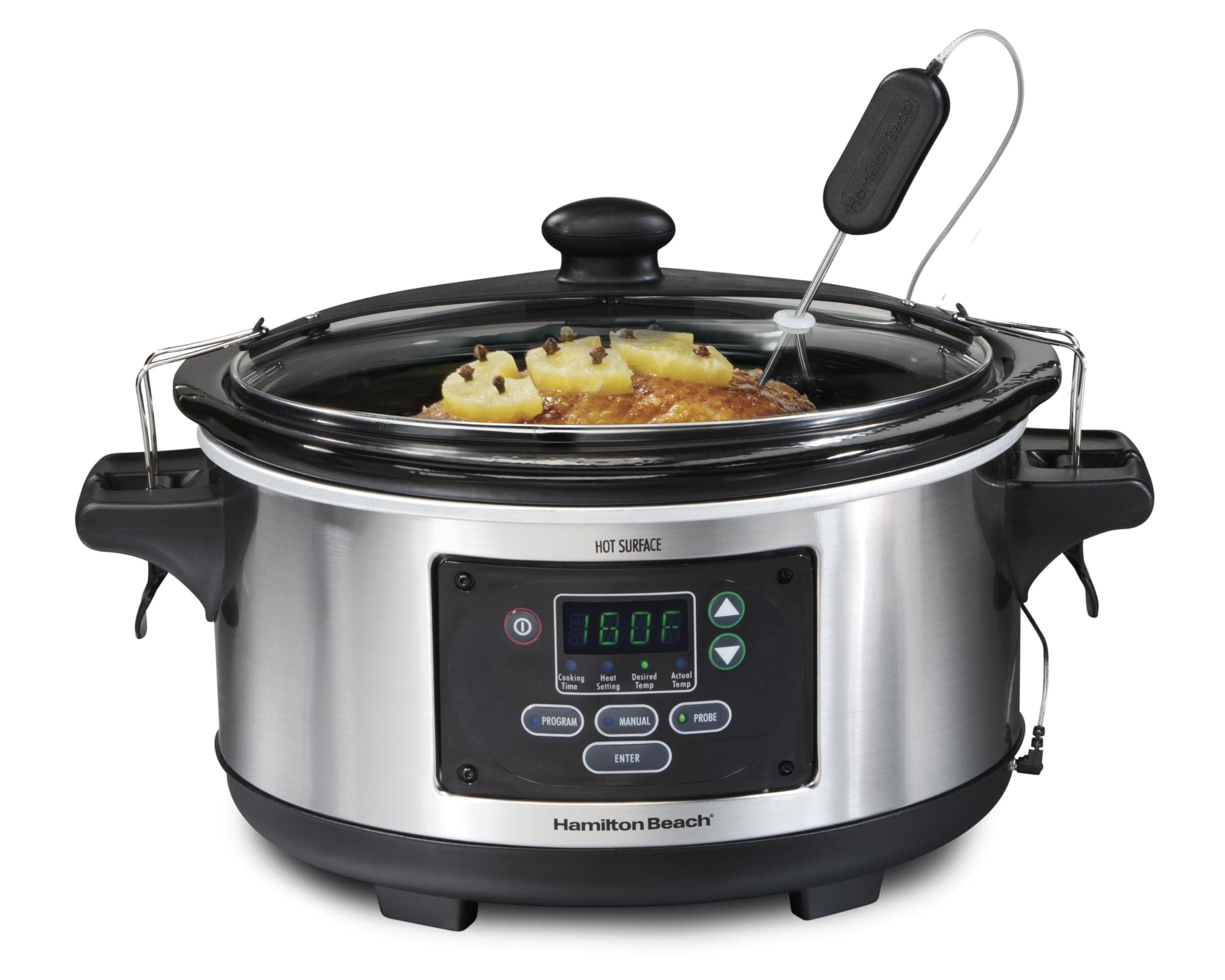 Portable 6 Quart Set & Forget Digital Programmable Slow Cooker with Lid Lock, Temperature Probe, Dishwasher Safe Crock & Lid, Stainless Steel (33969A)