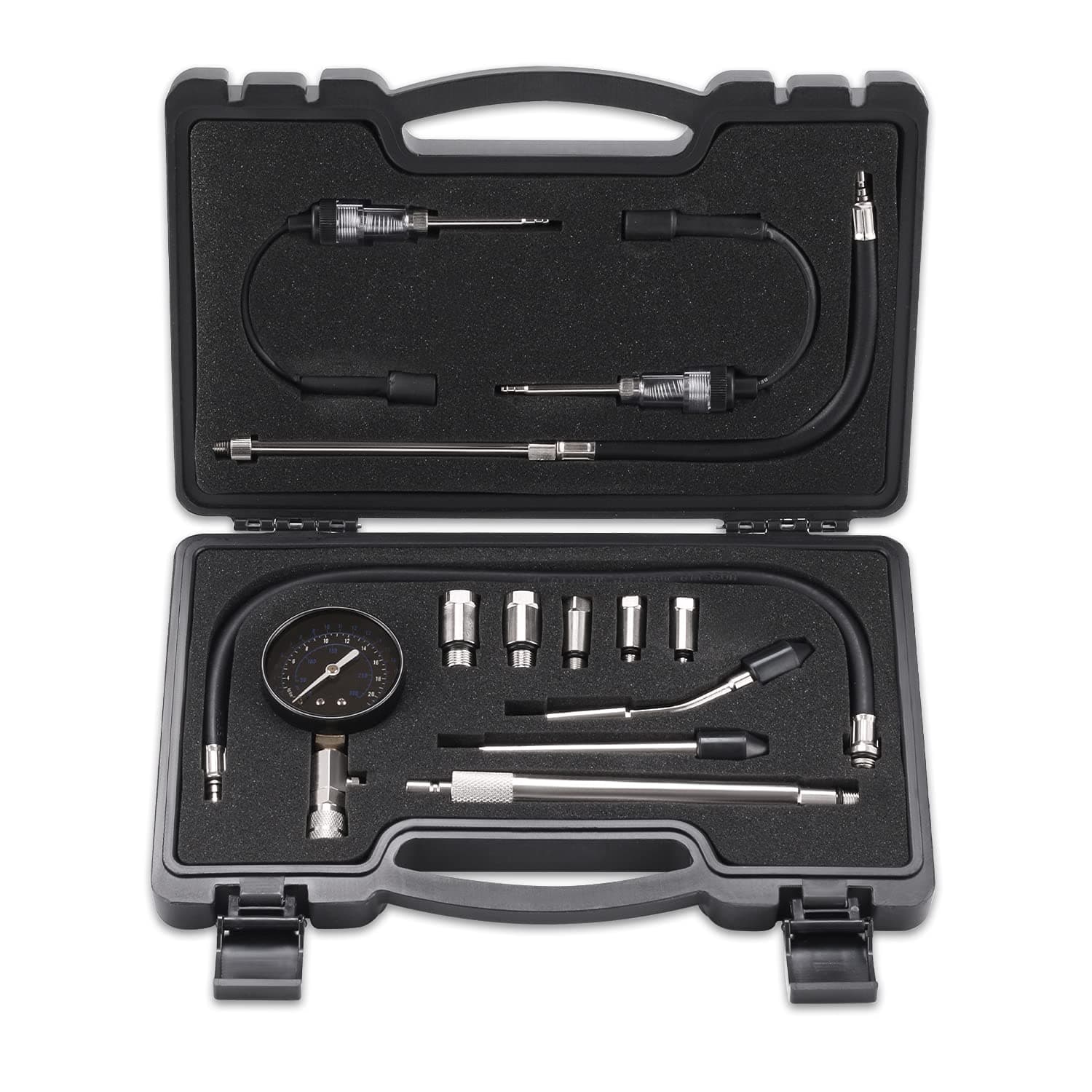 12pcs Compression Tester Adapter Kit with Spark Tester, Automotive Engine Cylinder Leak Down Compression Test Motor Pressure Gauge