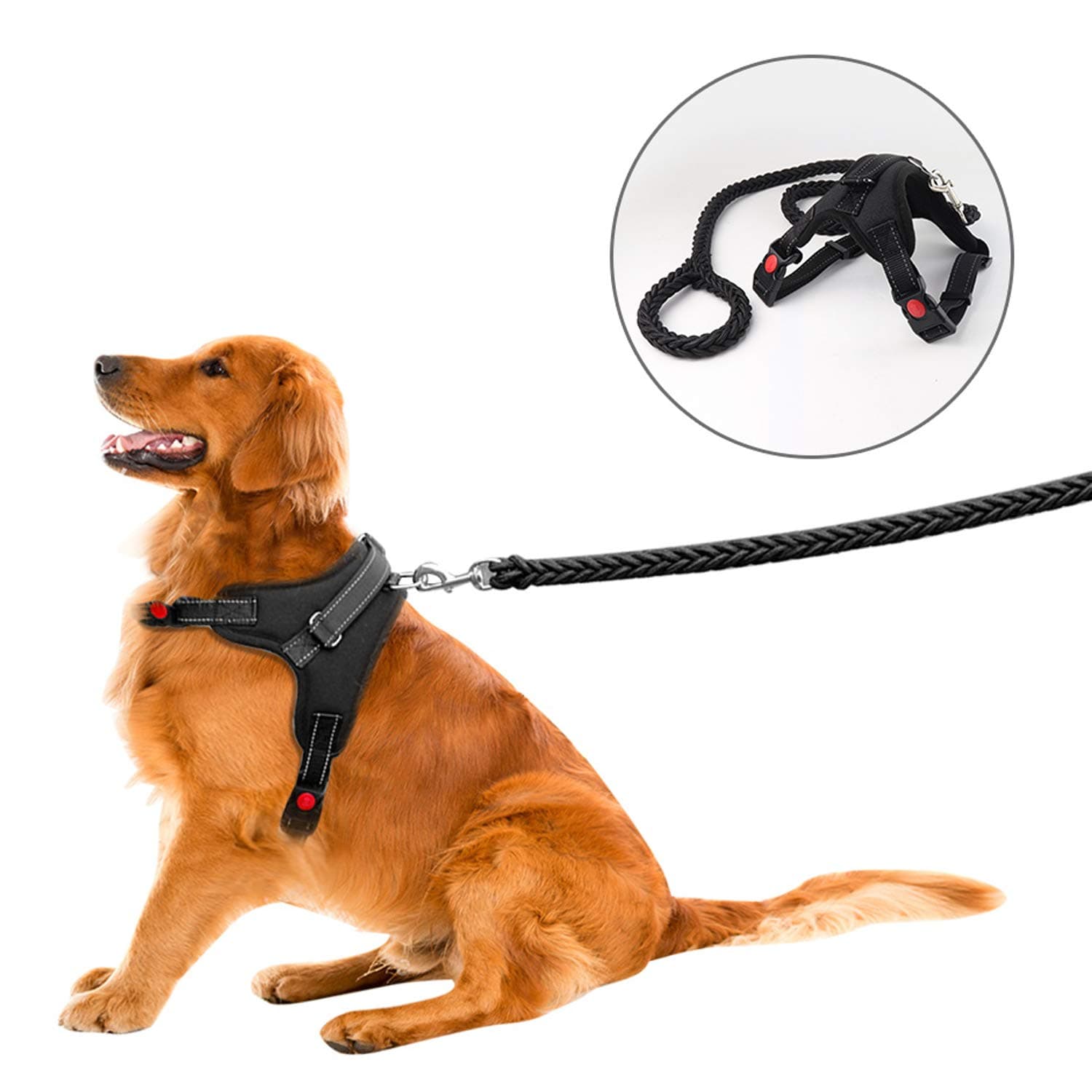 AUUDOG Indestructible Comfortable No Pull Large Dog Harness Adjustable Pet Vest, 4ft Leash, Heavy Duty Durable Nylon Buckle, Strong Handle, 3M Reflective for Outdoor Walking Training (large-4tf)