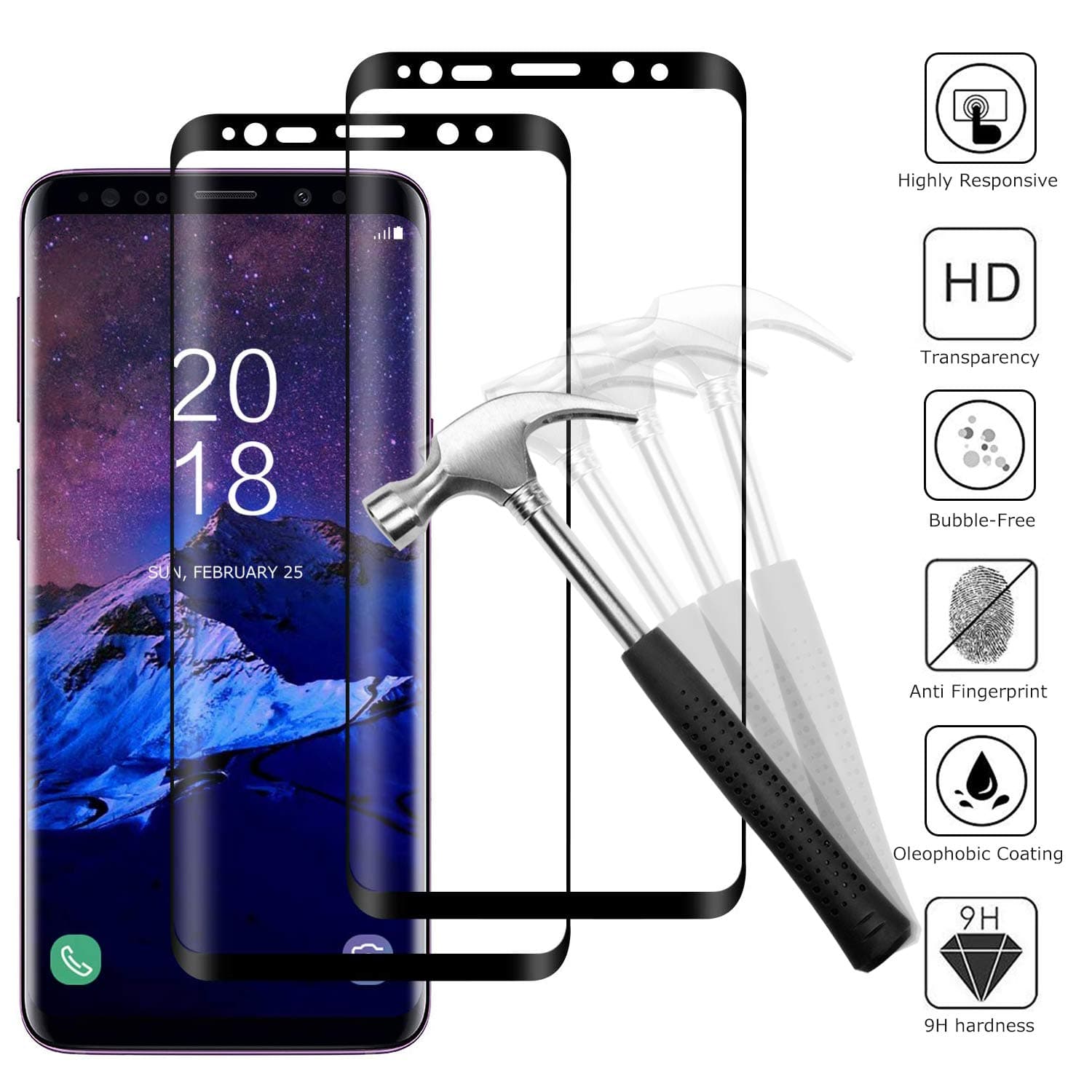 Snnisttek Samsung Galaxy S9 Plus Screen Protector -[2 Pack] Anti-Fingerprint,Anti-Scratch,Bubble-Free,Case-Friendly.Tempered Glass Screen Protector for Samsung Galaxy S9 Plus
