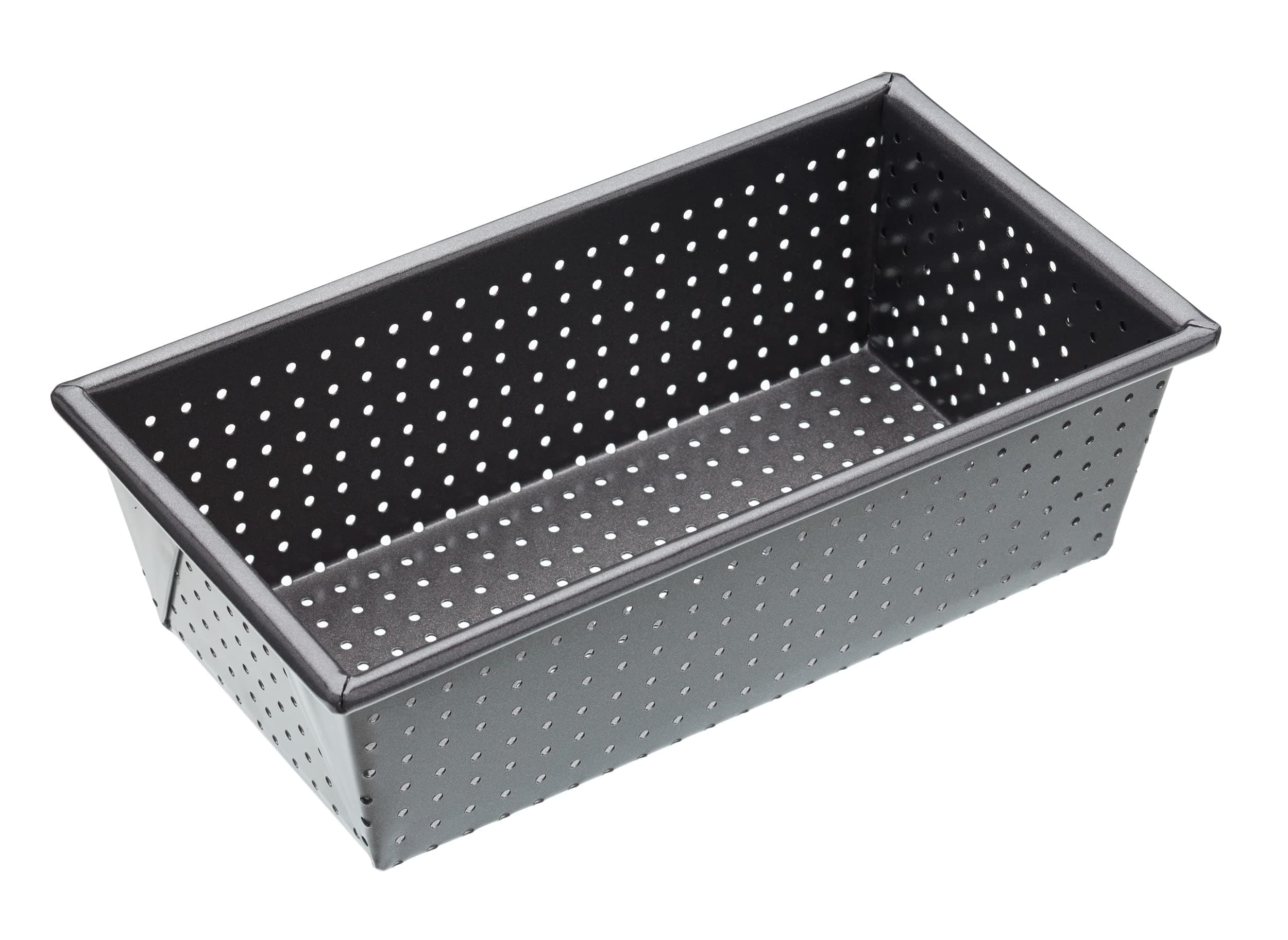 MasterClass KCMCCB20 Crusty Bake Perforated Loaf Tin with PFOA Non Stick, Robust 1 mm Carbon Steel, 2 lb, 21cm x 11cm x 7cm Box Sided Bread Pan, Grey