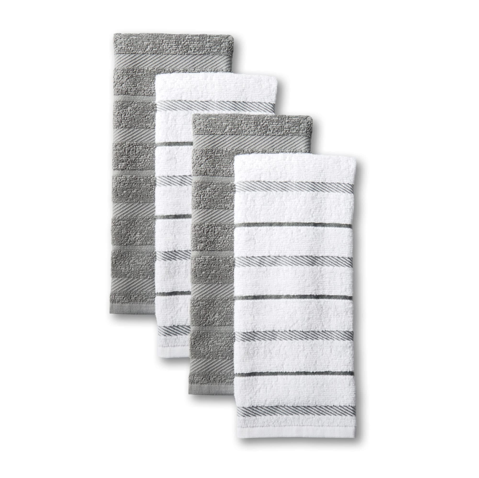 KitchenAid Albany Kitchen Towel 4-Pack Set, Cotton, Grey/White, 16"x26"
