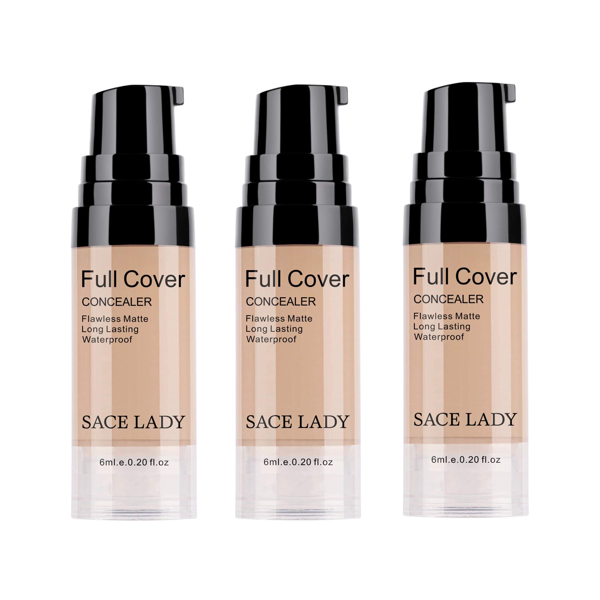 3 Pack Pro Full Cover Liquid Concealer, Waterproof Smooth Matte Flawless Finish Creamy Concealer Foundation for Eye Dark Circles Spot Concealer Makeup, Size:3Ãƒâ€”6ml/0.20Fl Oz, Natural