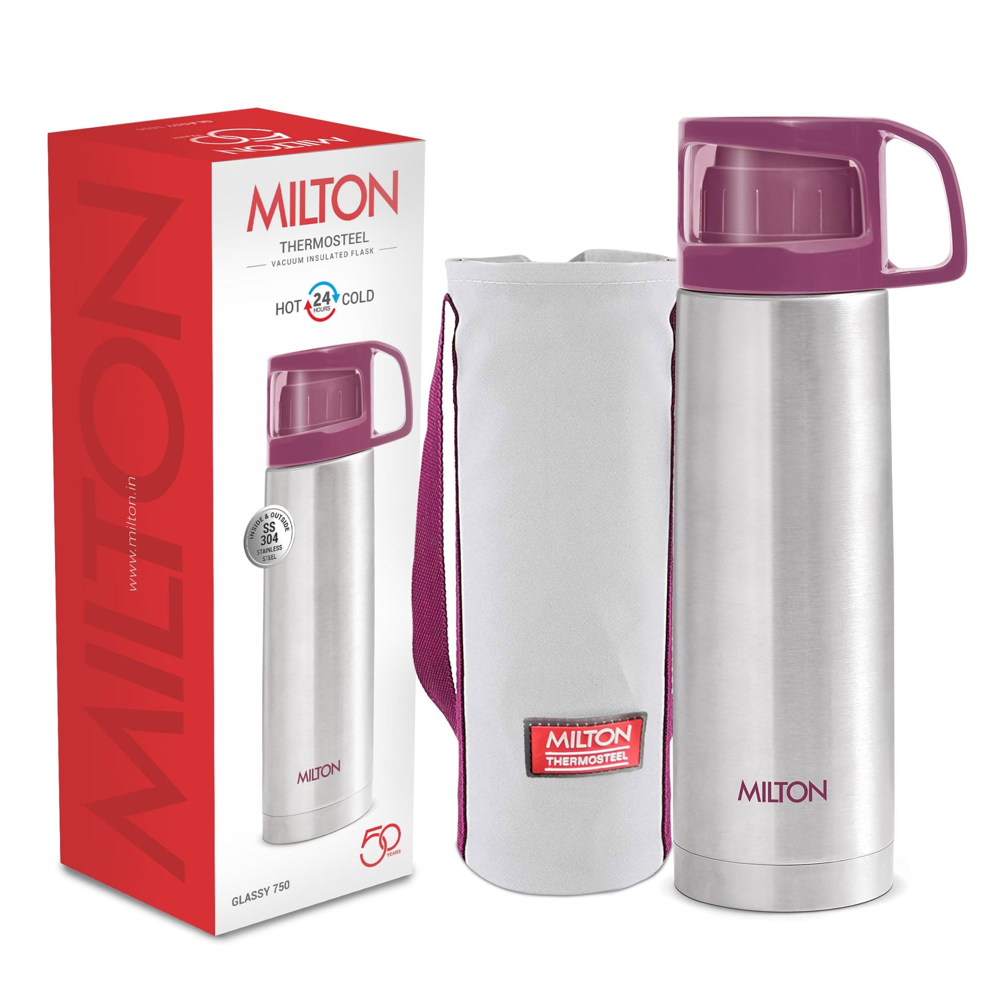 Glassy Vacuum Flasks - Pink,750ml