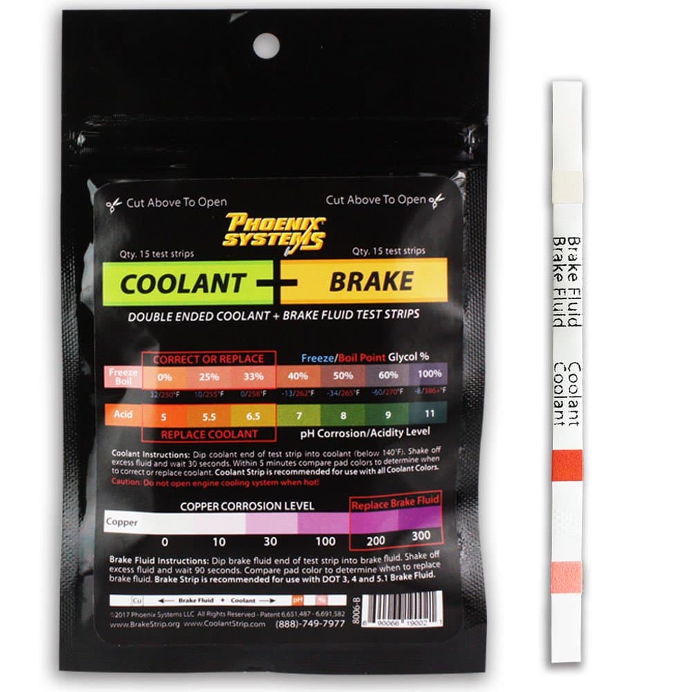 Phoenix Systems 8006-B Double-Ended Coolant + Brake Fluid Test Strips (15 foil wrapped test strips), 1 Pack