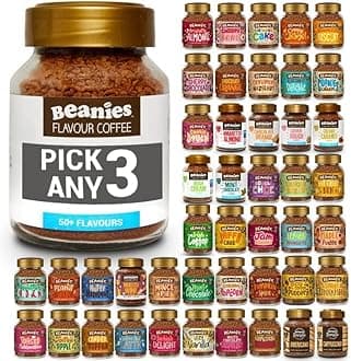 Beanies Flavoured Instant Coffee PICK ANY 3 Jars (50g) from 50+ Flavours (Blends, Barista, Decaf) Inc. Turkish Delight, Chocolate Orange, Chai Latte, Cookie Dough, Hazelnut, Caramel, Vanilla and More!