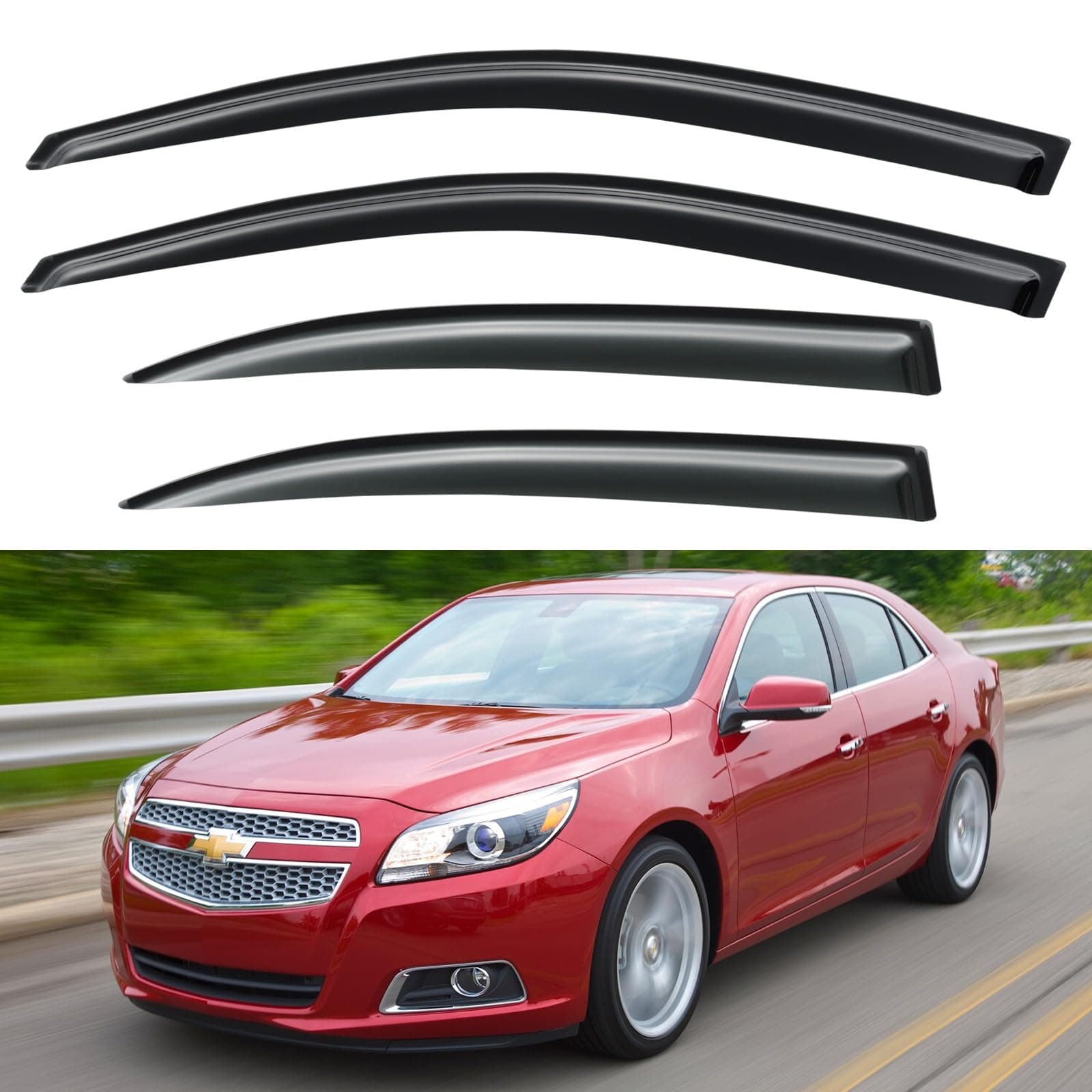 Window Visors Rain Guards for 2013 2014 2015 13 14 15 Chevy Malibu, Out-Channel Window Vent Wind Deflectors Visors Shades for 2016 Malibu Limited