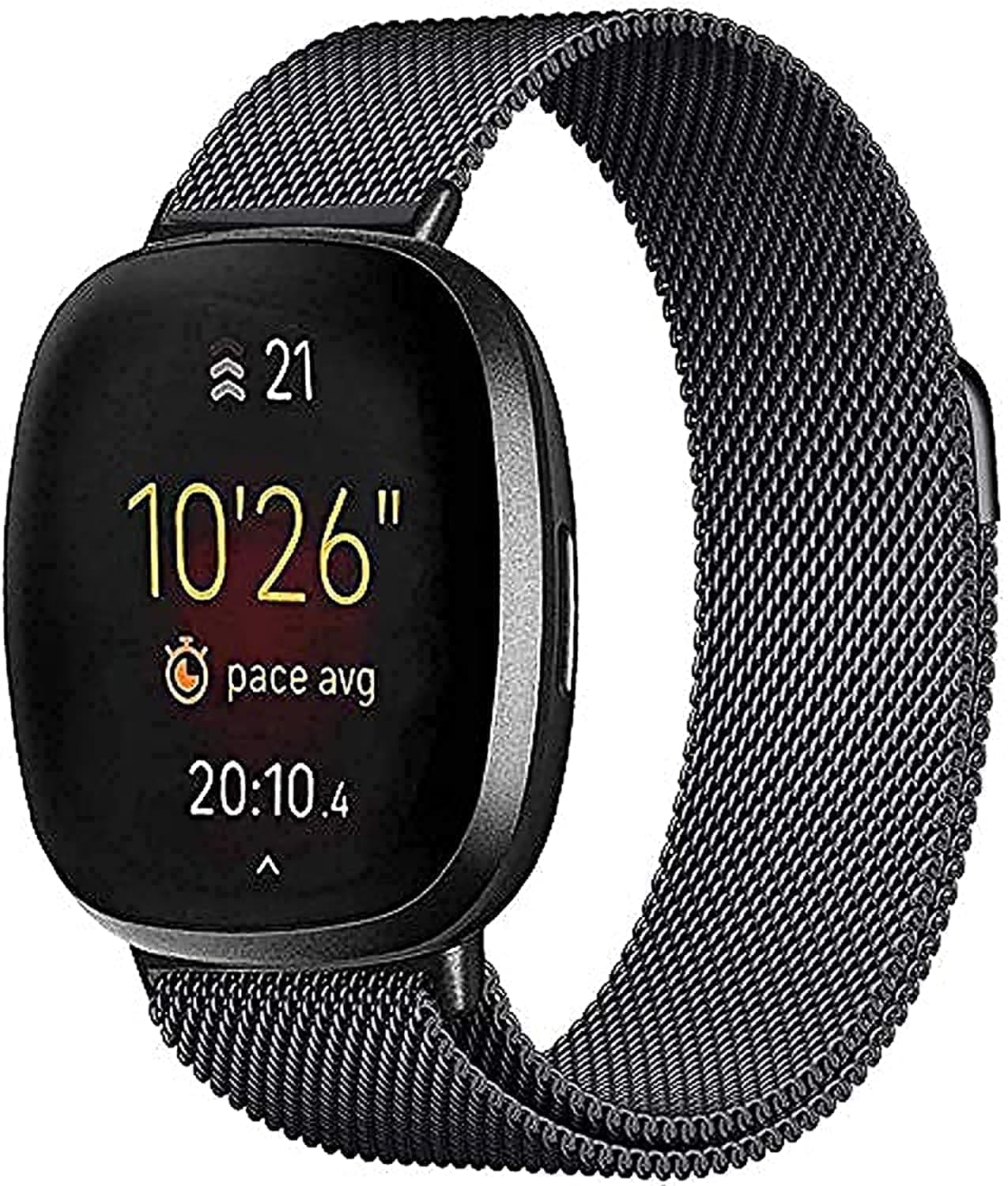 Stainless Band Compatible with Fitbit Versa 3/Fitbit Sense Women Men, Stainless Steel Mesh Loop Replacement Bracelet Magnet Wristband Strap for Fitbit Versa 3/Sense Smartwatch (Black)