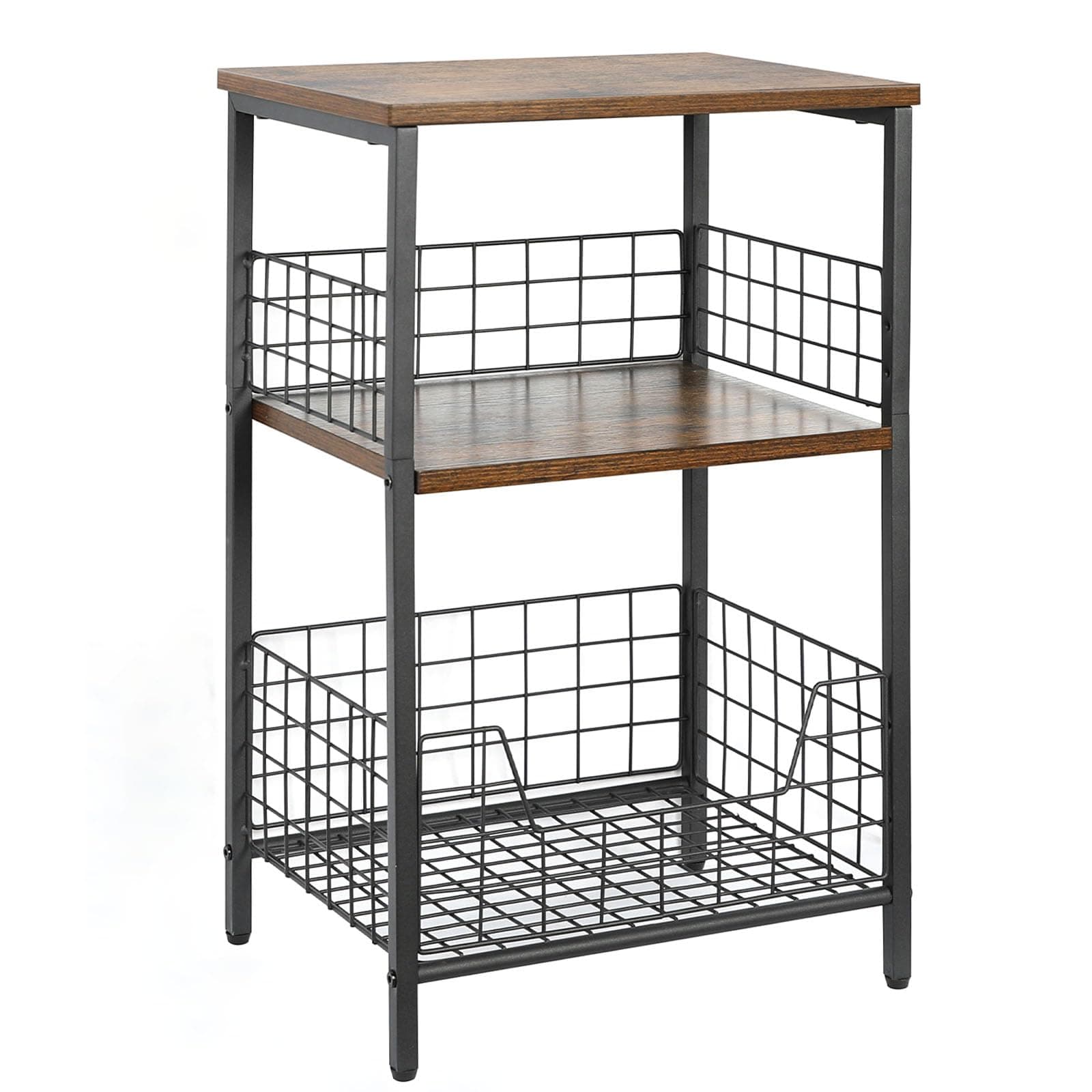 X-cosrack Side Table, Small End Table Record Player Stand with Storage, Vinyl Record Storage Night Stand for Living Room, Bedroom,Office(Patent Pending)(Rustic Brown & Black)