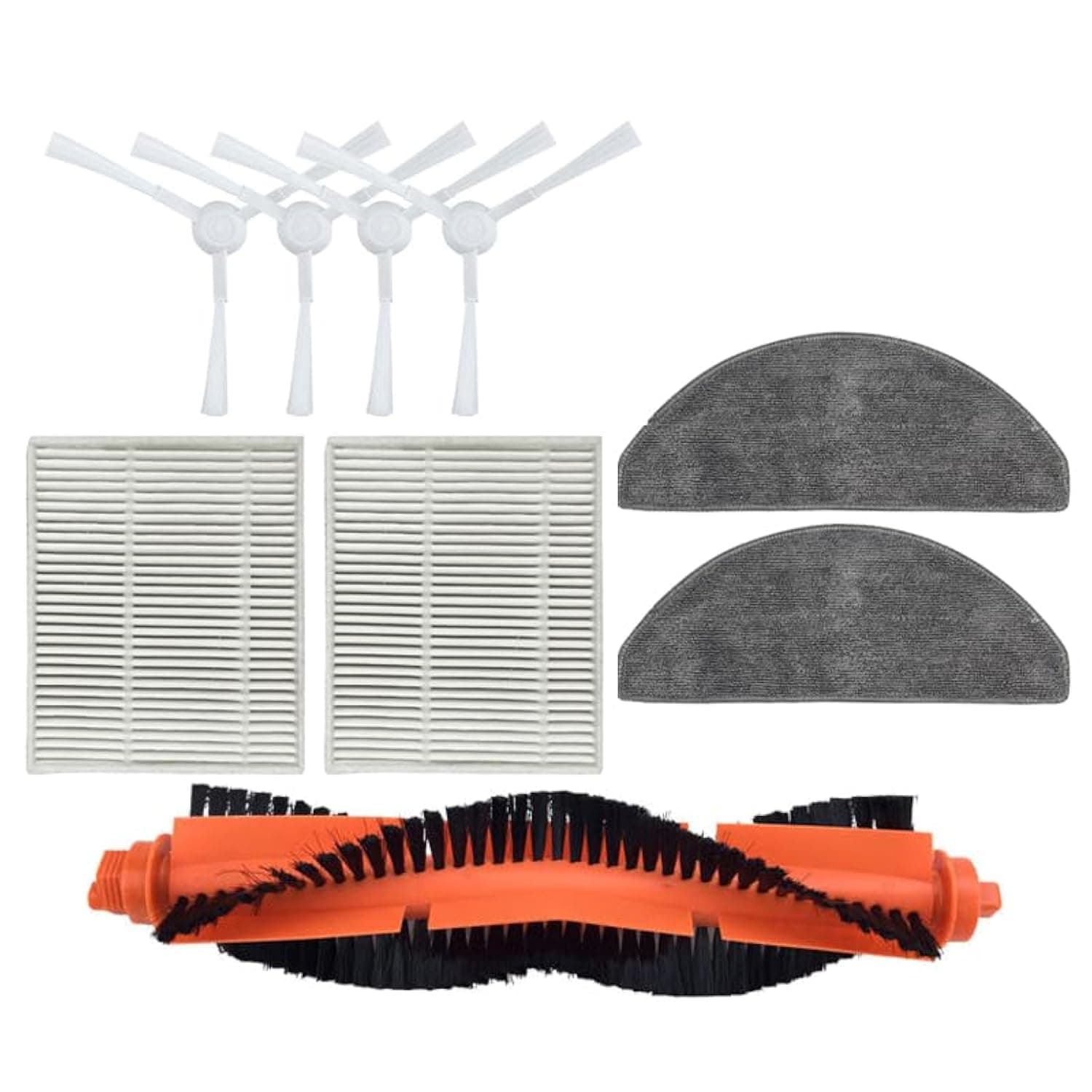 (9pcs) Compatible with xiaomi E10 B112 E12 E10C C103 3C (Enhanced Edition) 3C Plus S20 D106 irobot Roomba Q0120 Q011 Robot Vacuum Cleaner Roller brush/side brush/mop cloth/HEPA Filter Accessories