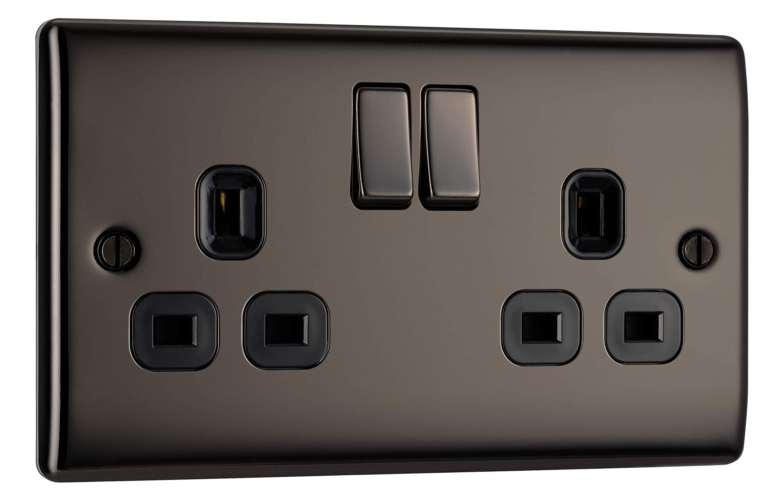 BG Electrical Double Switched Power Plug Wall Socket, Nexus Metal, Black Nickel, 13A, NBN22B