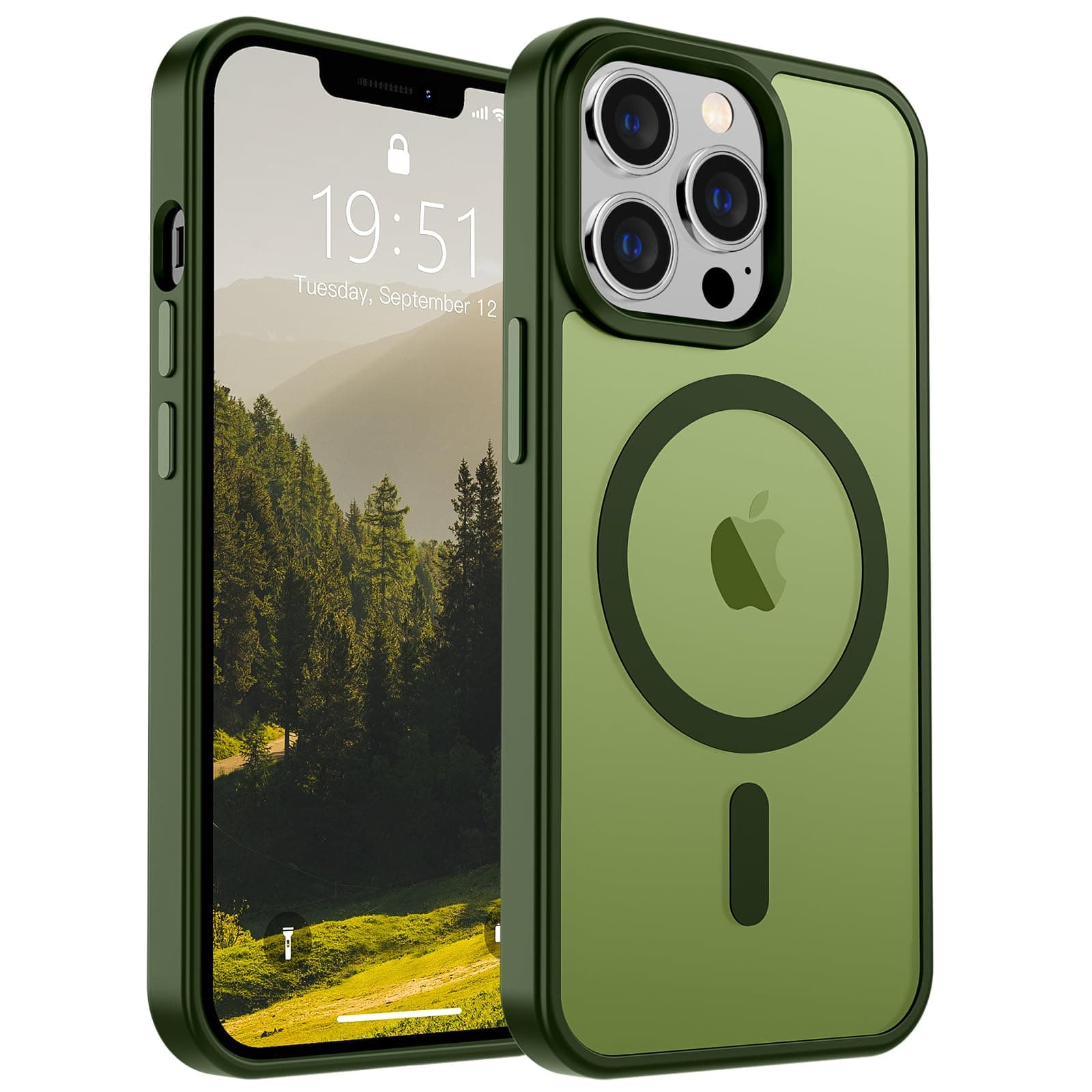SUPFINE Magnetic for iPhone 12 Pro Max Case [Compatible with MagSafe] [10 FT Military Grade Drop Protection] Slim Translucent Matte Shockproof with Anti-Fingerprint Phone Case,Matte Cangling Green