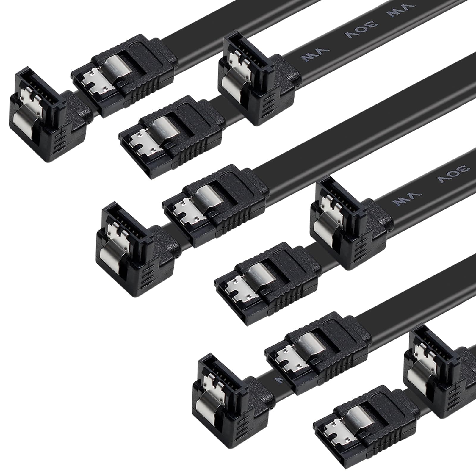 SATA Cable III, 6 Pack SATA Cable III 6Gbps 90 Degree Right Angle with Locking Latch 18 Inch for SATA HDD, SSD, CD Driver, CD Writer - Black