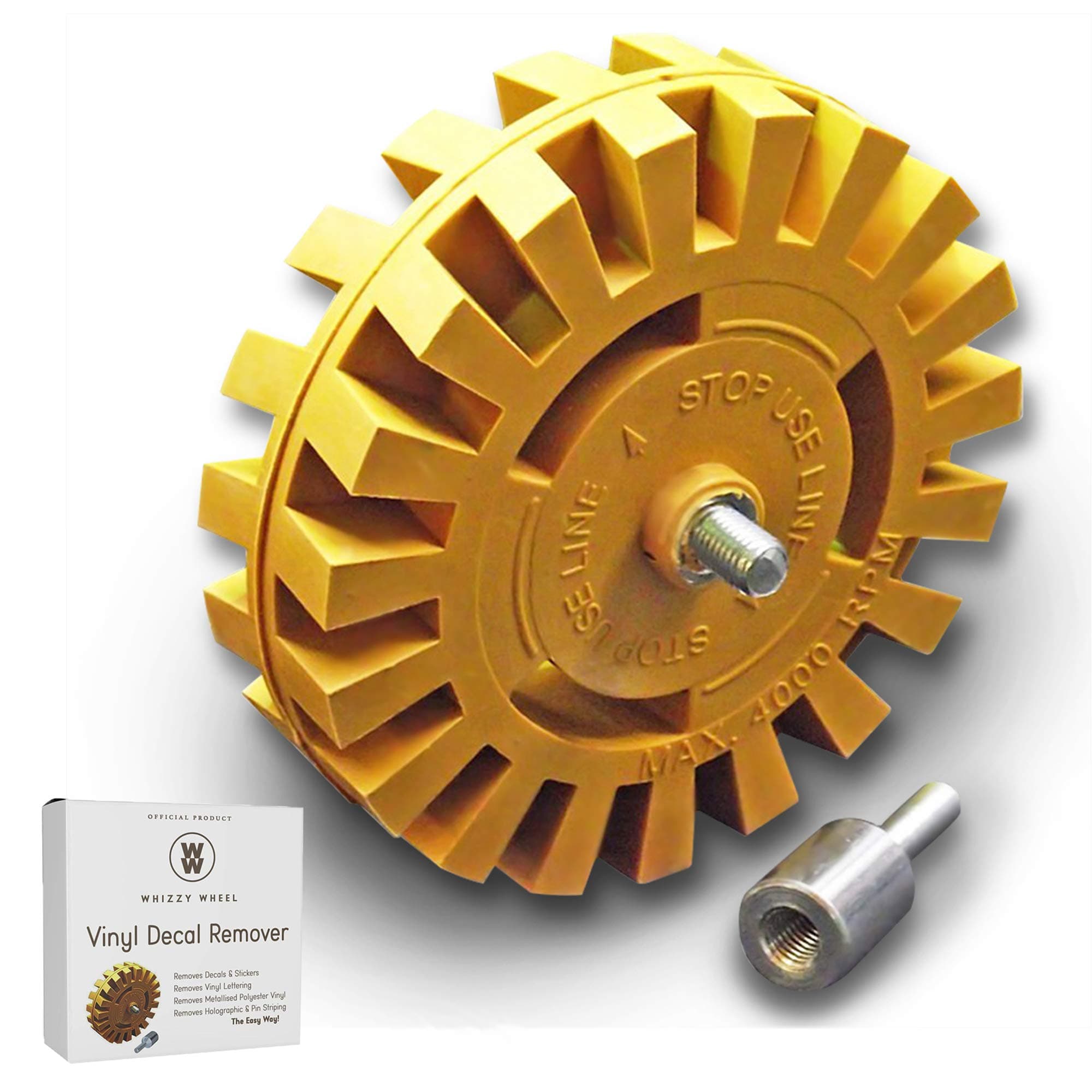 Whizzy Wheel Car Decal and Sticker Remover with Drill Adapter Tool Kit - Adhesive Decal Remover Eraser Wheel - Eraser Wheel Decal Remover/Decal Eraser Wheel - Adhesive Remover/Sticker Remover Tool