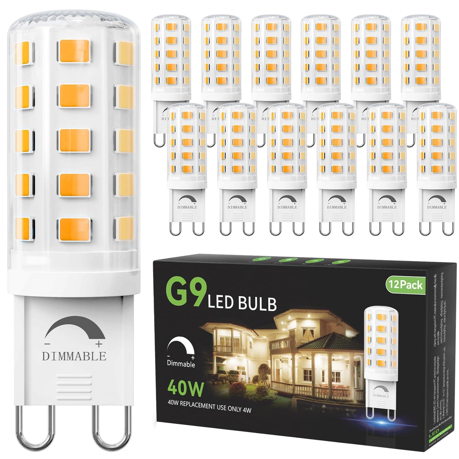 - TJOY 12 Pack Dimmable G9 LED Bulb 4W Equivalent 40 Watt, 3000K Soft Warm White, T4 G9 Bi-pin Base Halogen Replacement, G 9 Socket Light Bulb for Chandelier Wall Sconce, 120V No Flicker, 450LM