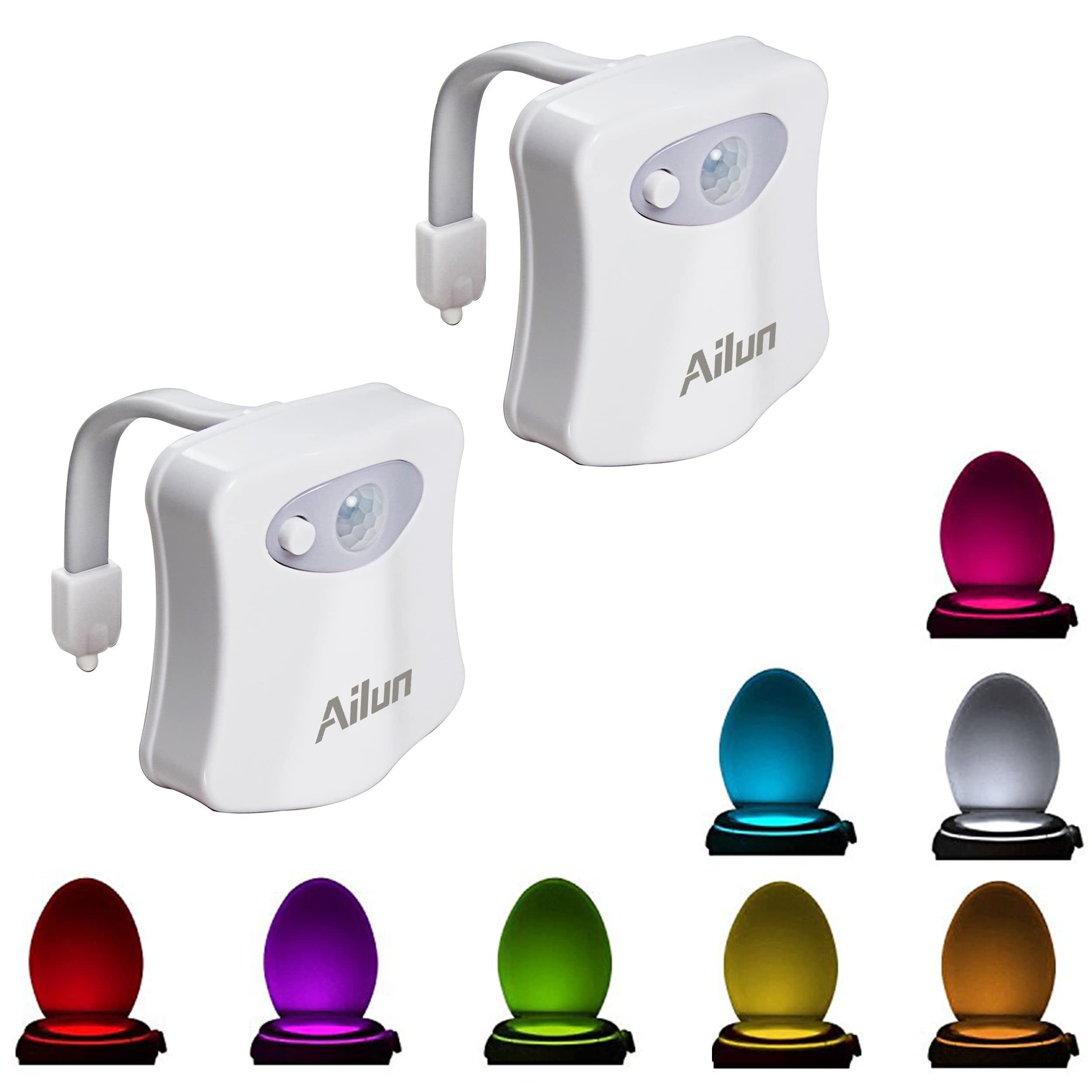 Ailun Toilet Night Light 2Pack by Motion Sensor Activated LED Light 8 Colors Changing Toilet Bowl Illuminate Nightlight for Bathroom Battery Not Included Perfect with Water Faucet Light