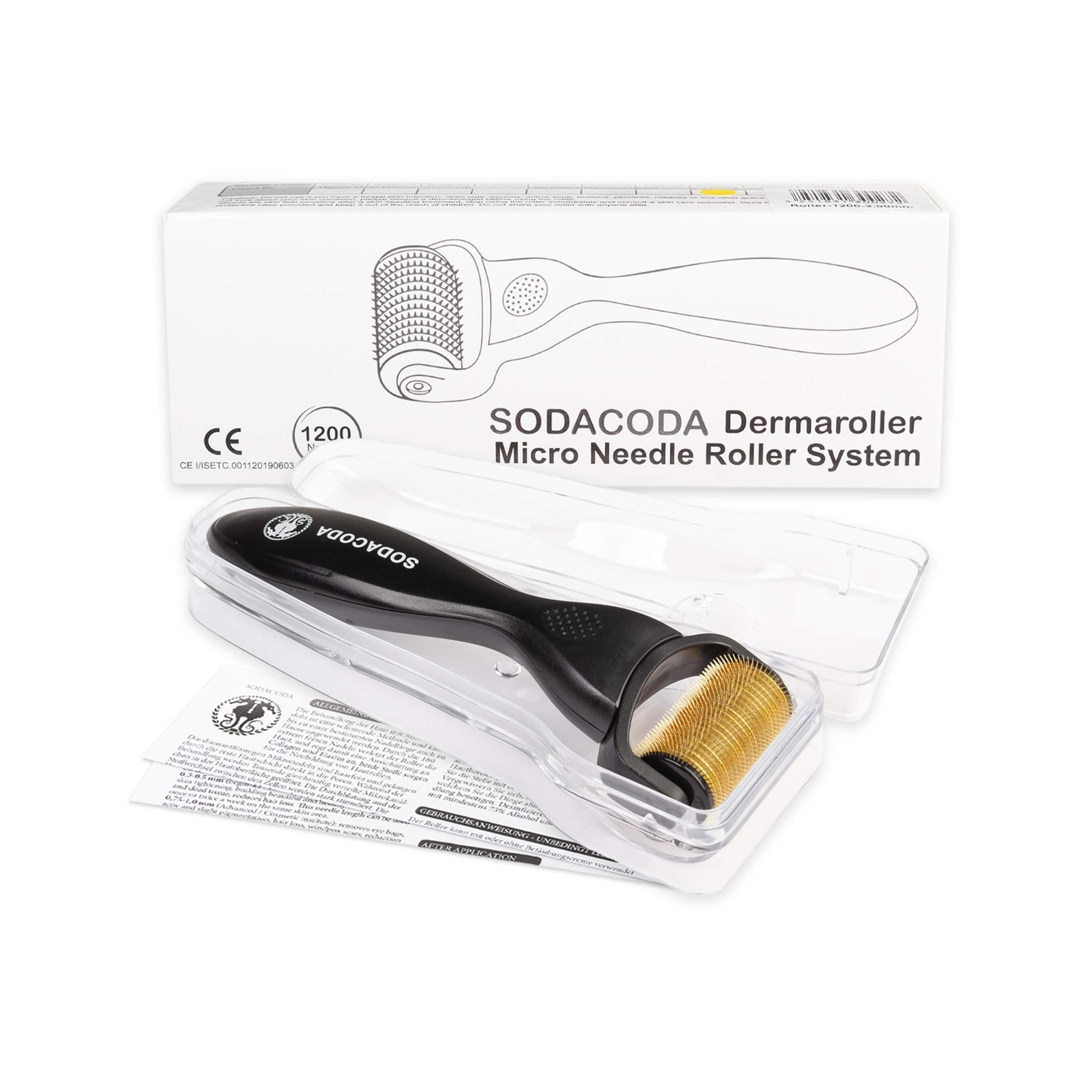 Sodacoda Derma Roller Beard Roller – 1200 Micro-Needles for Cellulite, Hair Loss, Acne, Needle Length: 1 mm