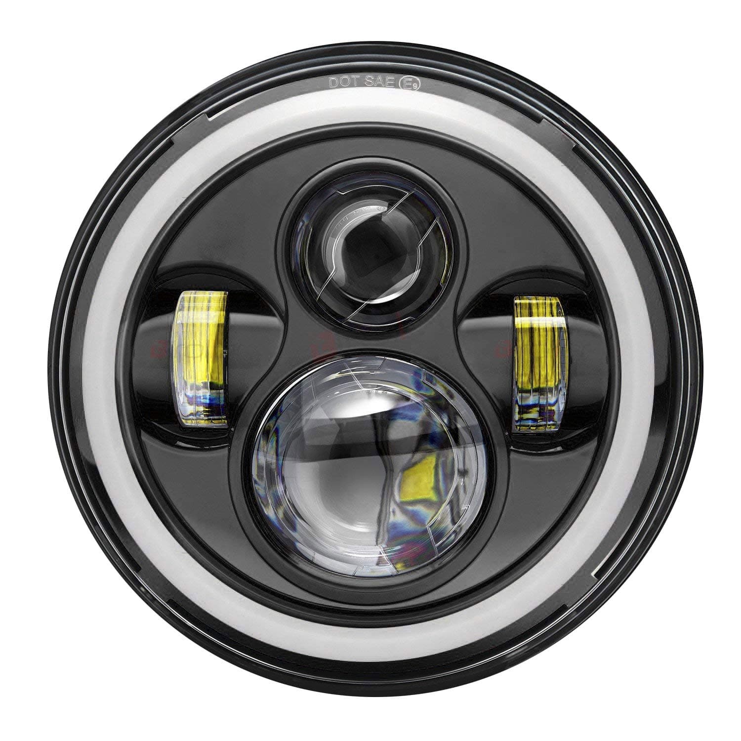 Biroller BR7IH1P 7 Inch Round LED Headlight with Full Ring Hi/Lo Beam Halo Angel Eyes for Jeep Harley Davidson Cruiser (40W)