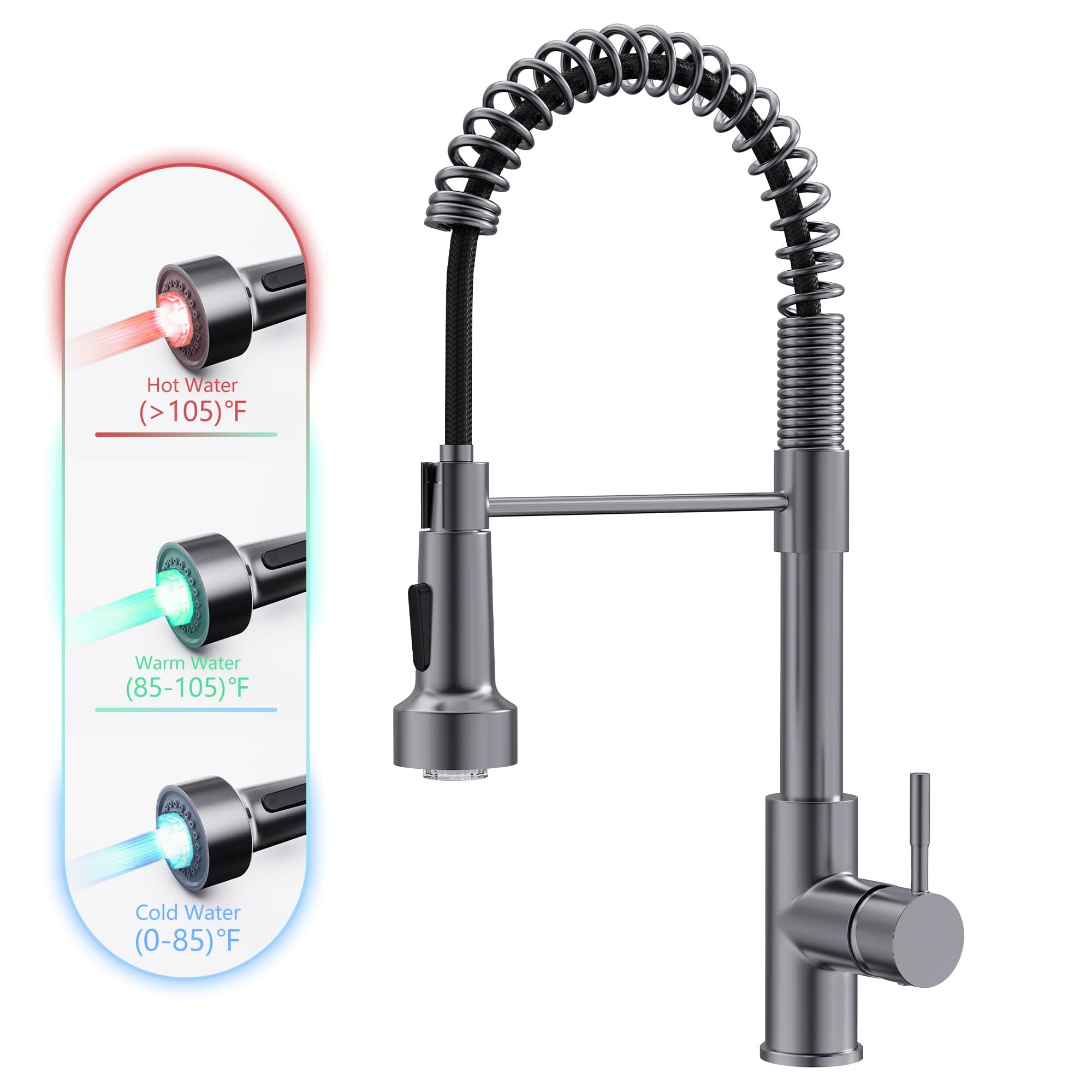 GIMILI Black Stainless Kitchen Faucet with Pull Down Sprayer Single Hole Stainless Steel LED Faucet, Suitable for Farmhouses, RV, Laundry Room, Outdoor, and Campers. Llave para fregadero de cocina