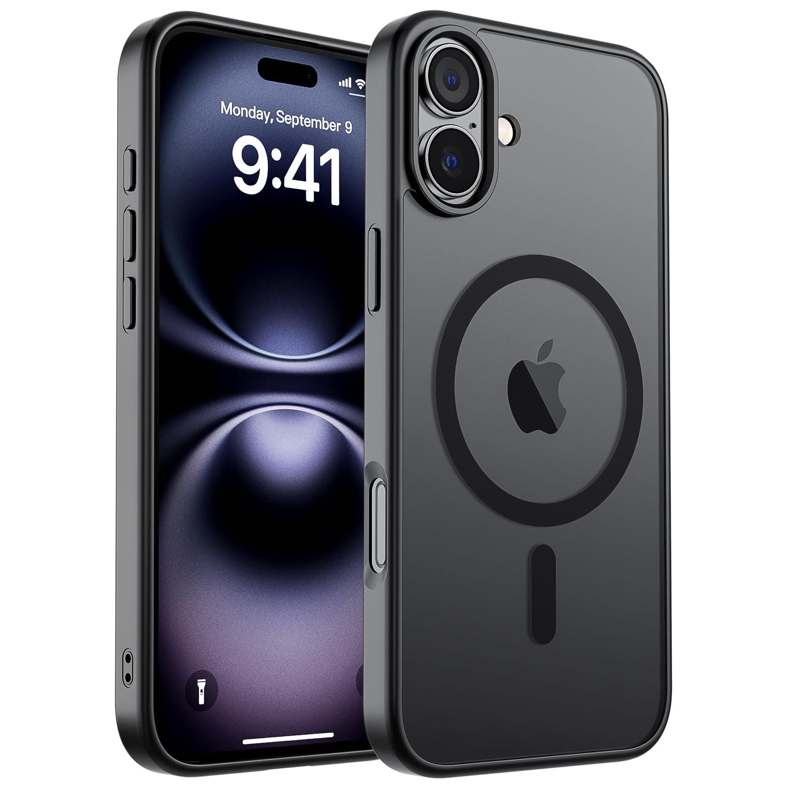 SUPFINE Magnetic for iPhone 16 Plus Case (Compatible with MagSafe) (Military Grade Drop Protection) Translucent Matte Shockproof with Anti-Fingerprint Phone Cover,Black