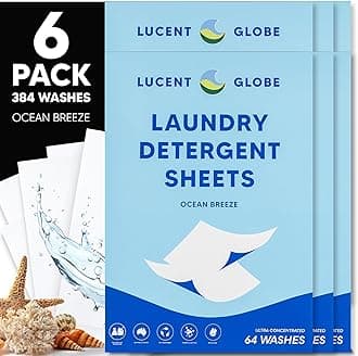 Laundry Detergent Sheets (6-Pack) - Pre-Measured Laundry Sheets - Powerful Stain Removal - Gentle on Skin & Fabrics - Works in All Washers - Convenient and Travel Friendly (Ocean Breeze)