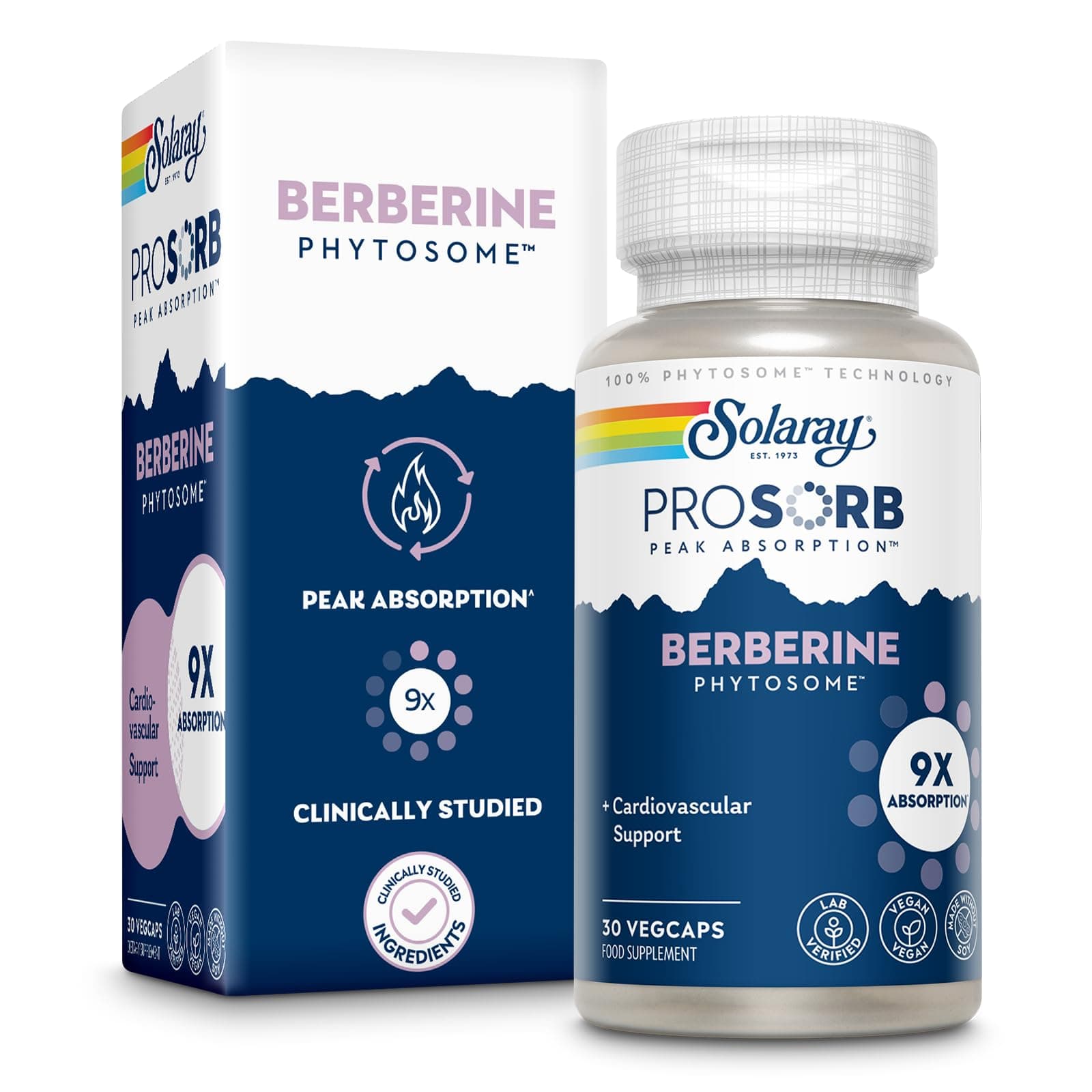 SOLARAY Berberine Phytosome - 9X Absorption and Easy-to-Digest - Standardized to 30% Berberine HCl - Vegan, Made Without Soy - 60-Day Guarantee - 30 Servings, 30 VegCaps