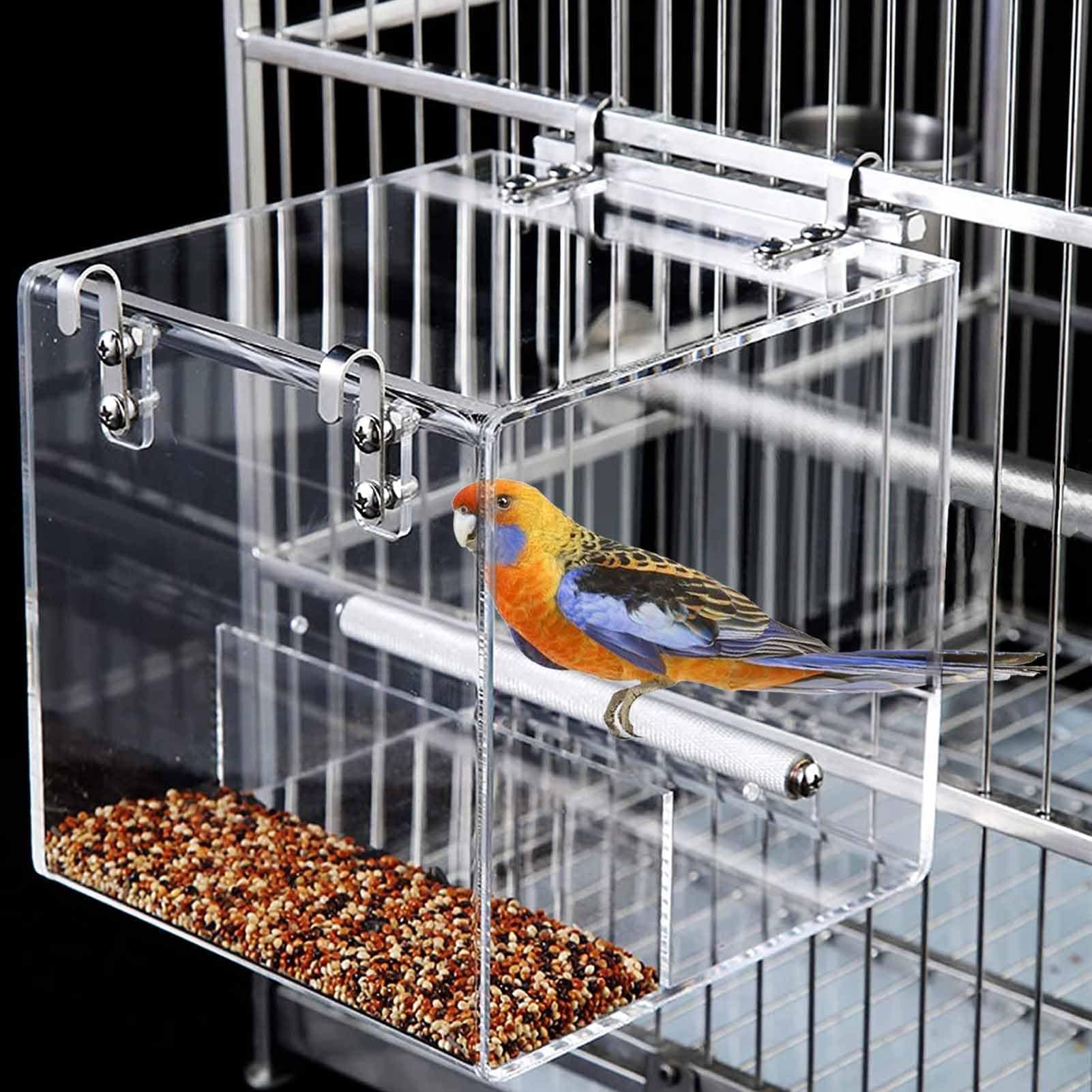 Automatic Bird Feeder for Cage, Automatic Acrylic Bird Feeder No Mess Bird Cage for Small Bird Parrots Canary Parakeet Budgerigar Crested Myna Cockatiel