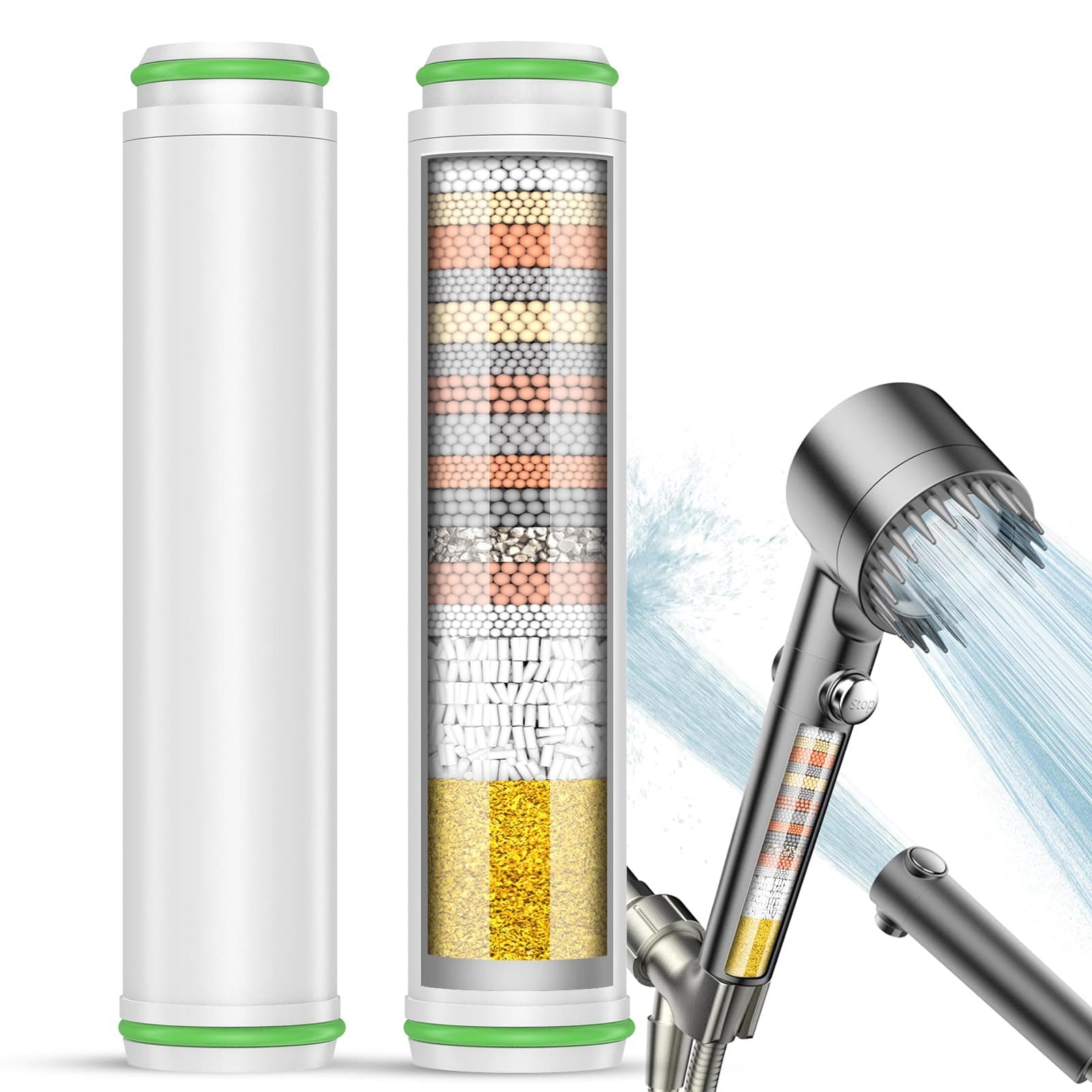 Pweran Shower Filter for Handheld Shower Head, 2 Pack 18 Stage Replacement Filters for Hard Water Remove Chlorine and Harmful Substances