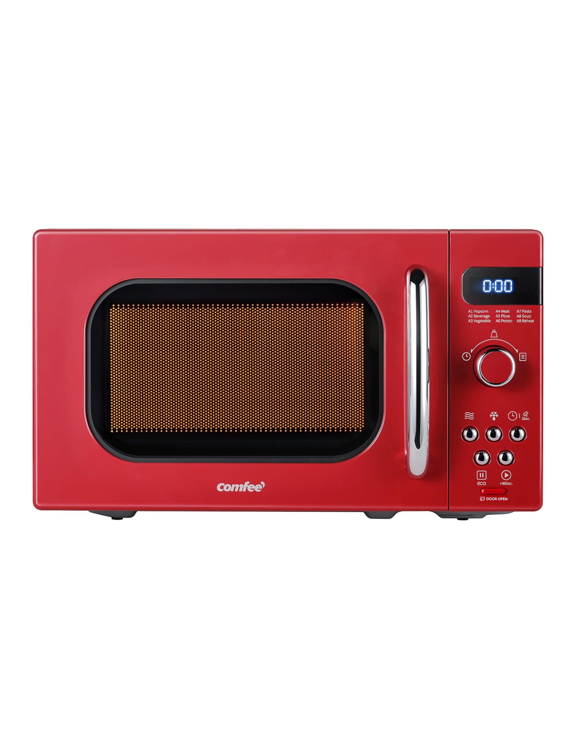 COMFEE' Retro Small Microwave Oven With Compact Size, 9 Preset Menus, Position-Memory Turntable, Mute Function, Countertop, Perfect For Small Spaces, 0.7 Cu Ft/700W, Red, AM720C2RA-R
