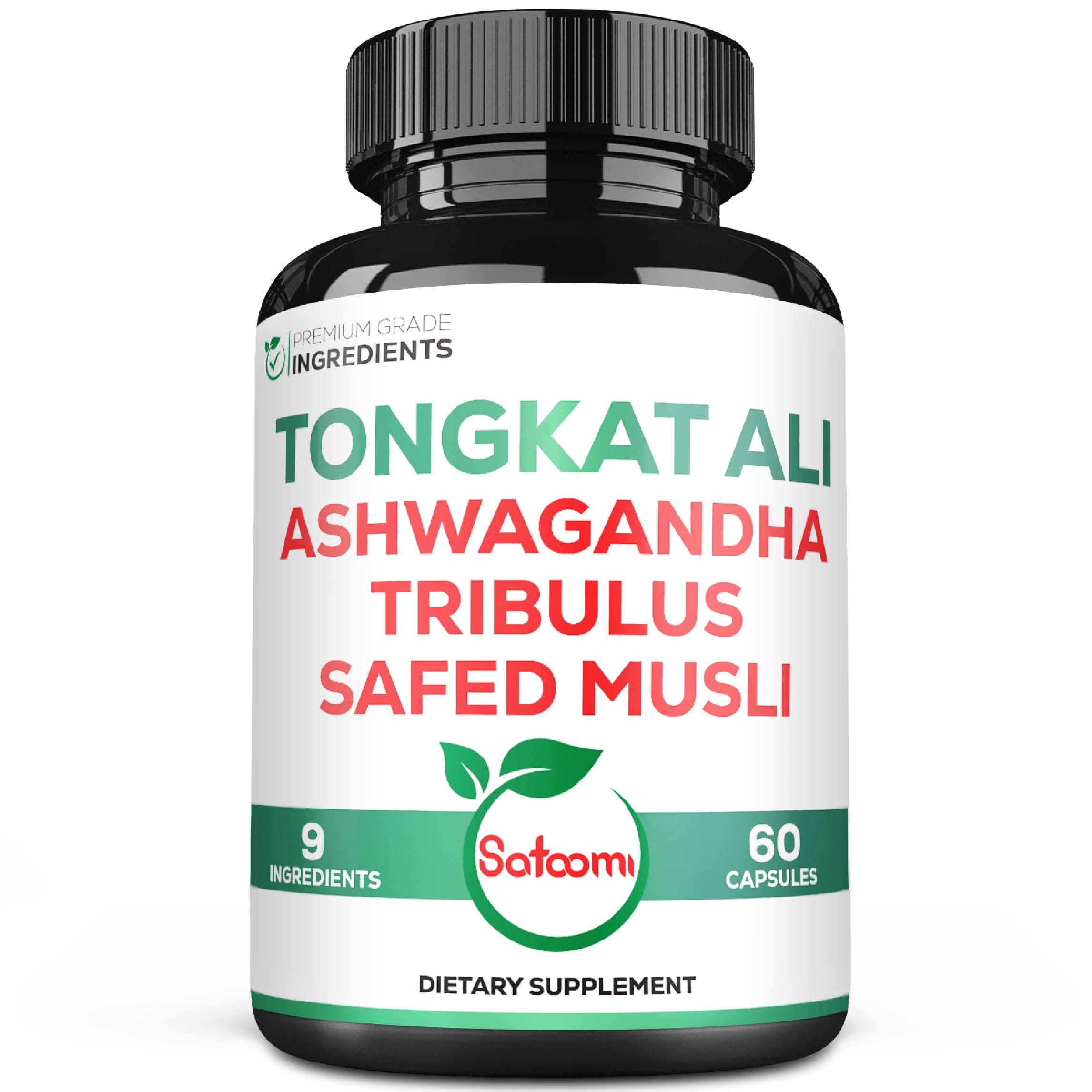 Satoomi Tongkat Ali Root Extract 200:1-9 Essential Herbs with Ashwagandha, Tribulus Terrestris & More - Support Strength, Energy and Healthy Immune - 60 Vegan Caps 2 Month Supply