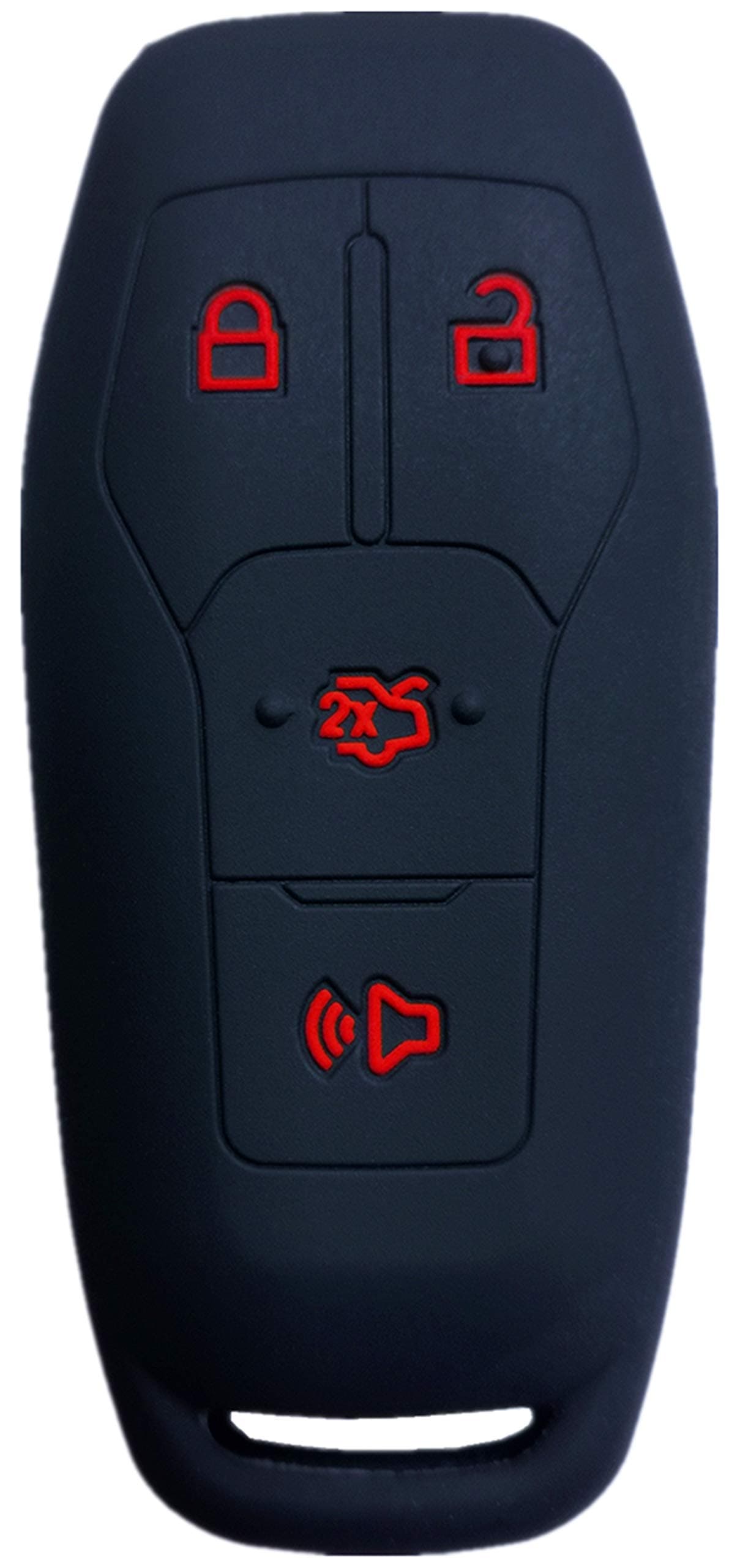 Silicone Keyless Entry Remote Key Fob Cover Case Protector Fit for Ford Mustang Fusion Edge Explorer F150 Black with Red 4 Buttons
