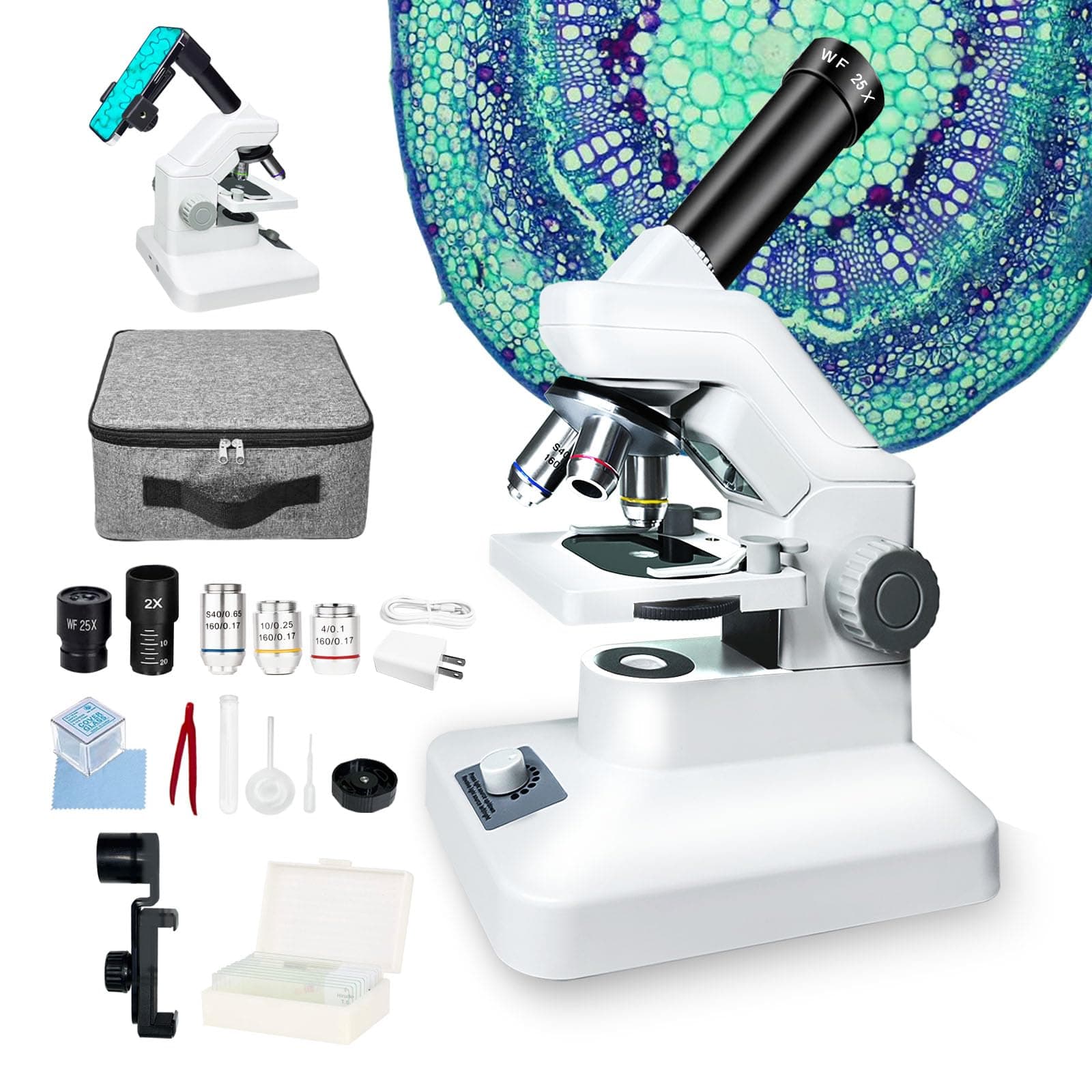 Upgrade Microscope - 100X-2000X Professional Microscope Kit for Adults & Kids, Includes Phone Adapter & Slides