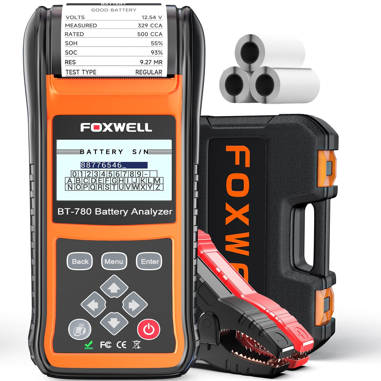 FOXWELL BT780 Car Battery Tester, 12V 24V Battery Load Analyzer with Printer 100-2000CCA Digital Automotive Cranking Charging System Checker for Car Motocycle Heavy Duty Truck Marine SUV Boat