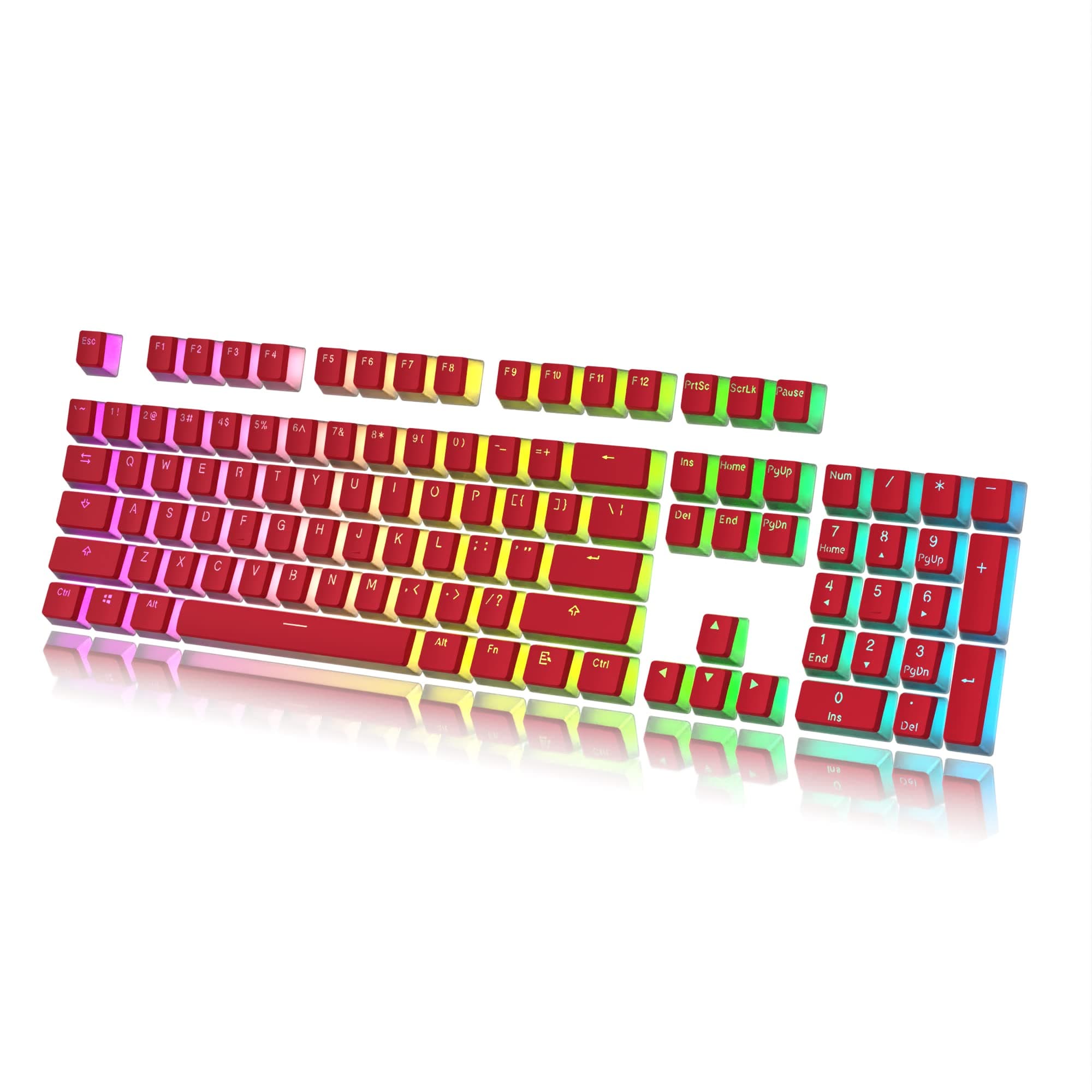 HK Gaming Pudding Keycaps | Doubleshot PBT Keycap Set | Full 108 OEM Profile Key Set | ANSI US-Layout | For Mechanical Keyboard | Compatible with Cherry MX, Gateron, Kailh, Outemu | Red