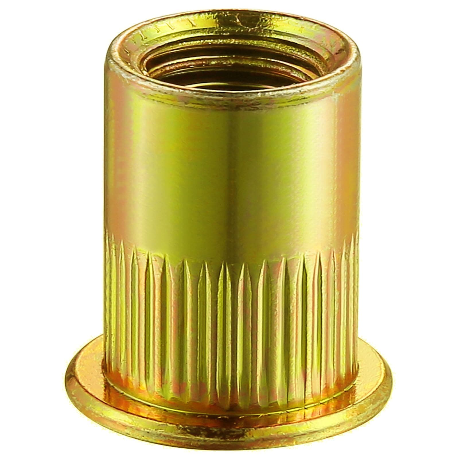 Rivet Nut 1/2-13UNC 20Pcs Yellow Zinc Plated Finish Flat Head Rivnut Threaded Insert Nut Knurled Body