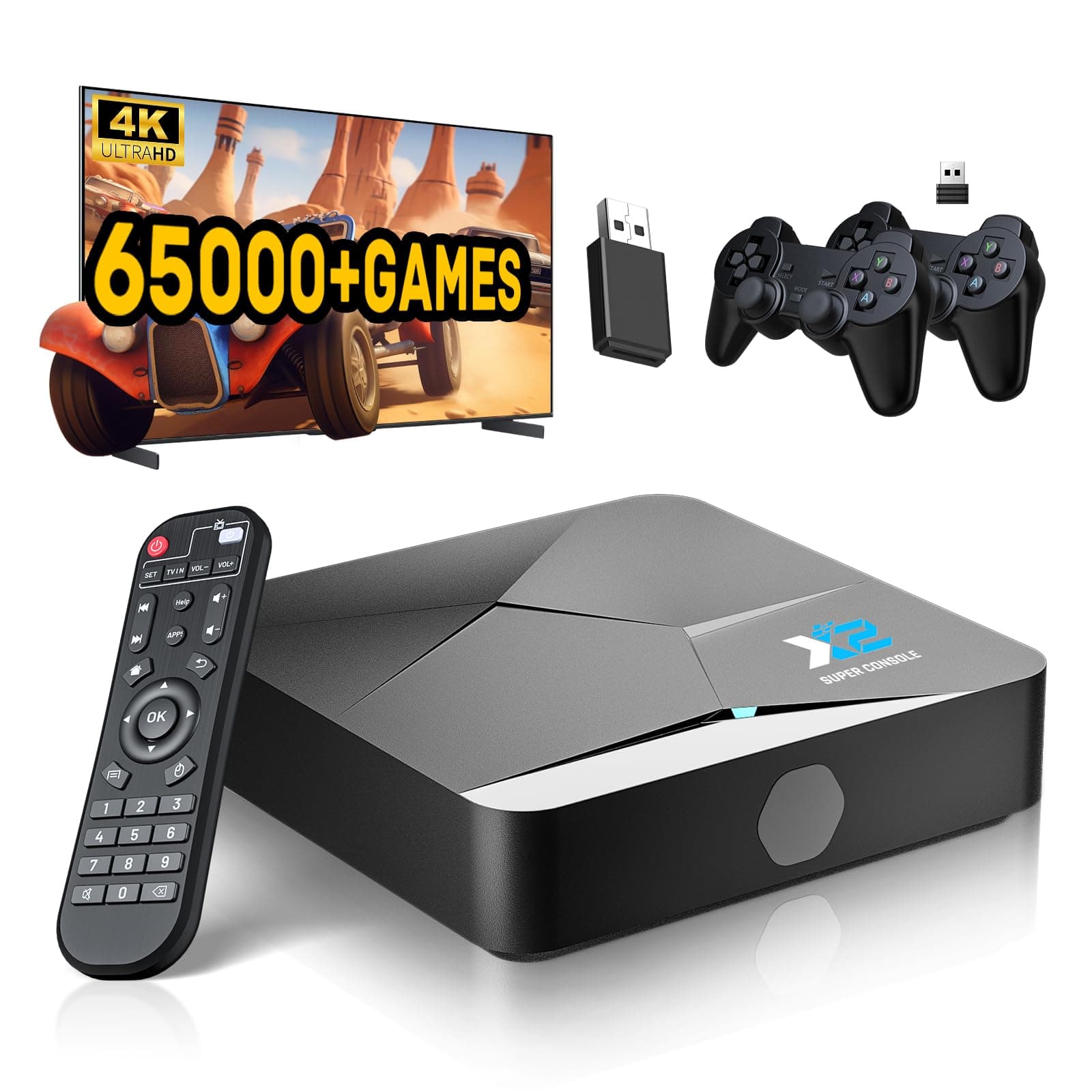Kinhank Super Console X2 Retro Video Game Console with 100,000+Games,EmuElec 4.5&Android TV 9.0 Dual System,4K HD Emulator Console,Game Consoles Compatible with Most Emulators,2.4+5G,BT 5.0