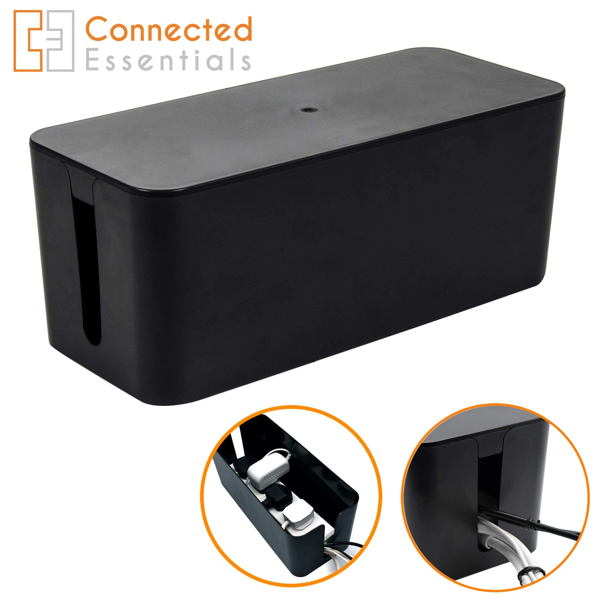 Connected Essentials | Cable Tidy Box | Conceals 4-Way Extension Adapters | Cable Management Organiser | 31.9 x 13.5 x 12.6 Black